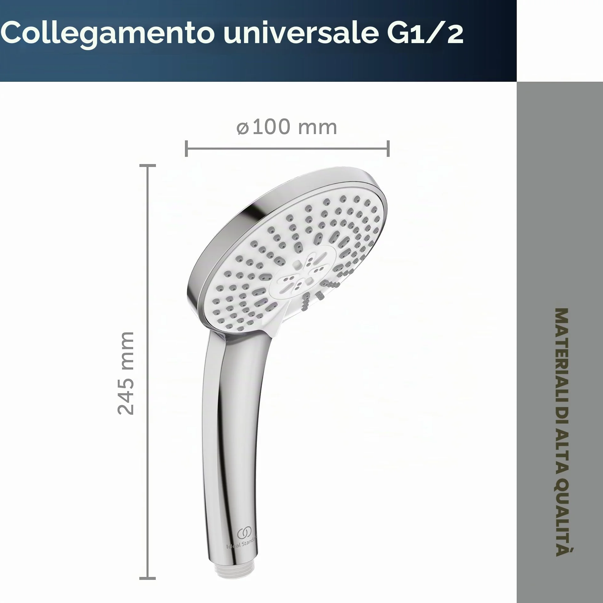 Ideal Standard Idealrain Doccia Multifunzione Soffione Doccia a Risparmio Idrico 3 Tipi Getto Cromato Ø 10 cm