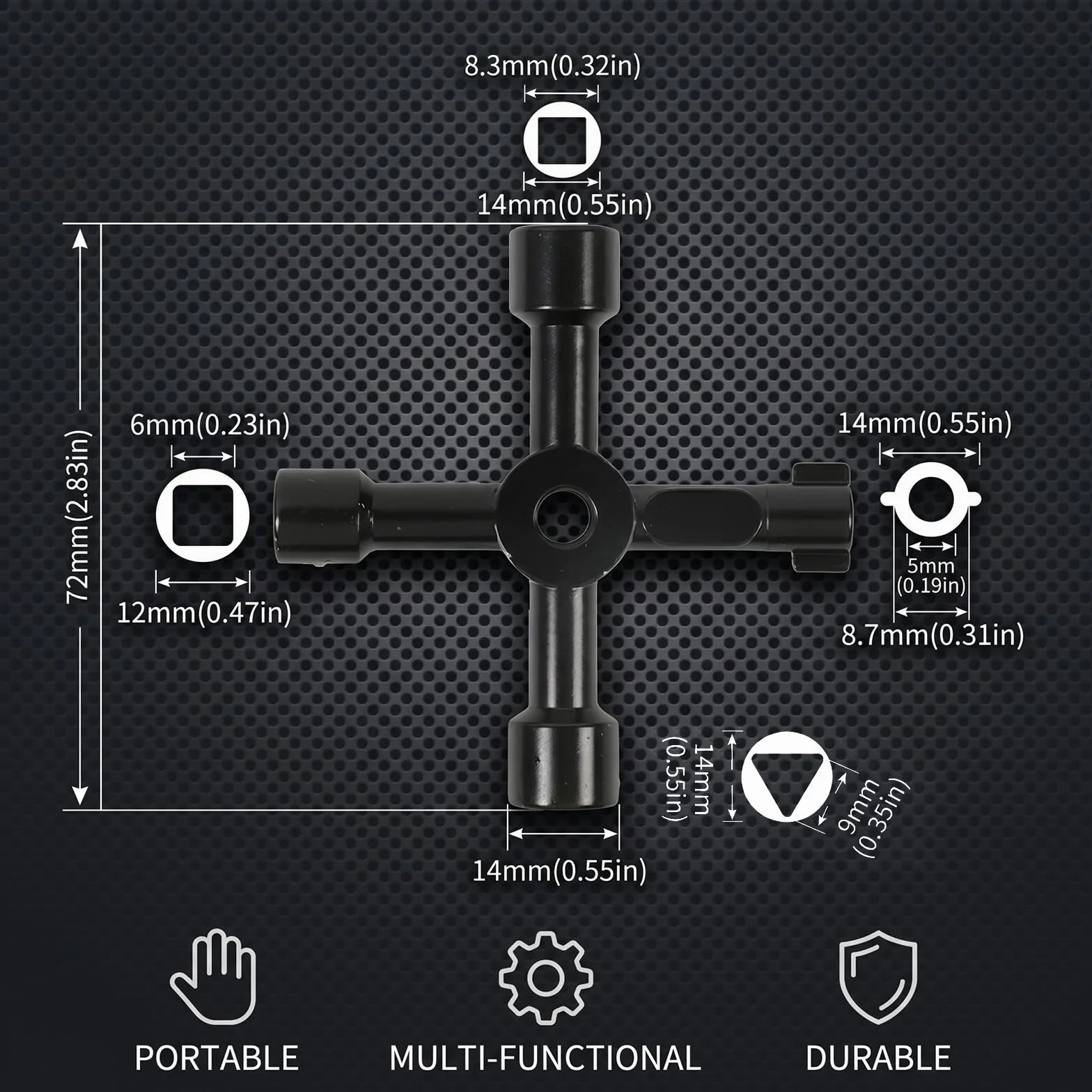 Chiave Universale 4 in 1 Cacciavite Multifunzione Portatile per Quadri Elettrici e Contatori Gas Nero Utensile per Elettricisti