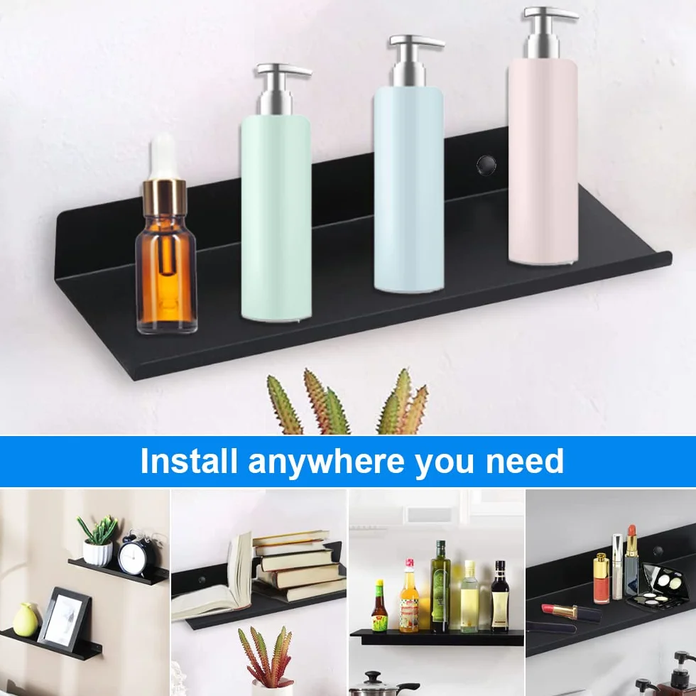 Mensola Bagno Nera da Muro 30CM in Metallo Moderne 2 Pezzi con Fori e Viti