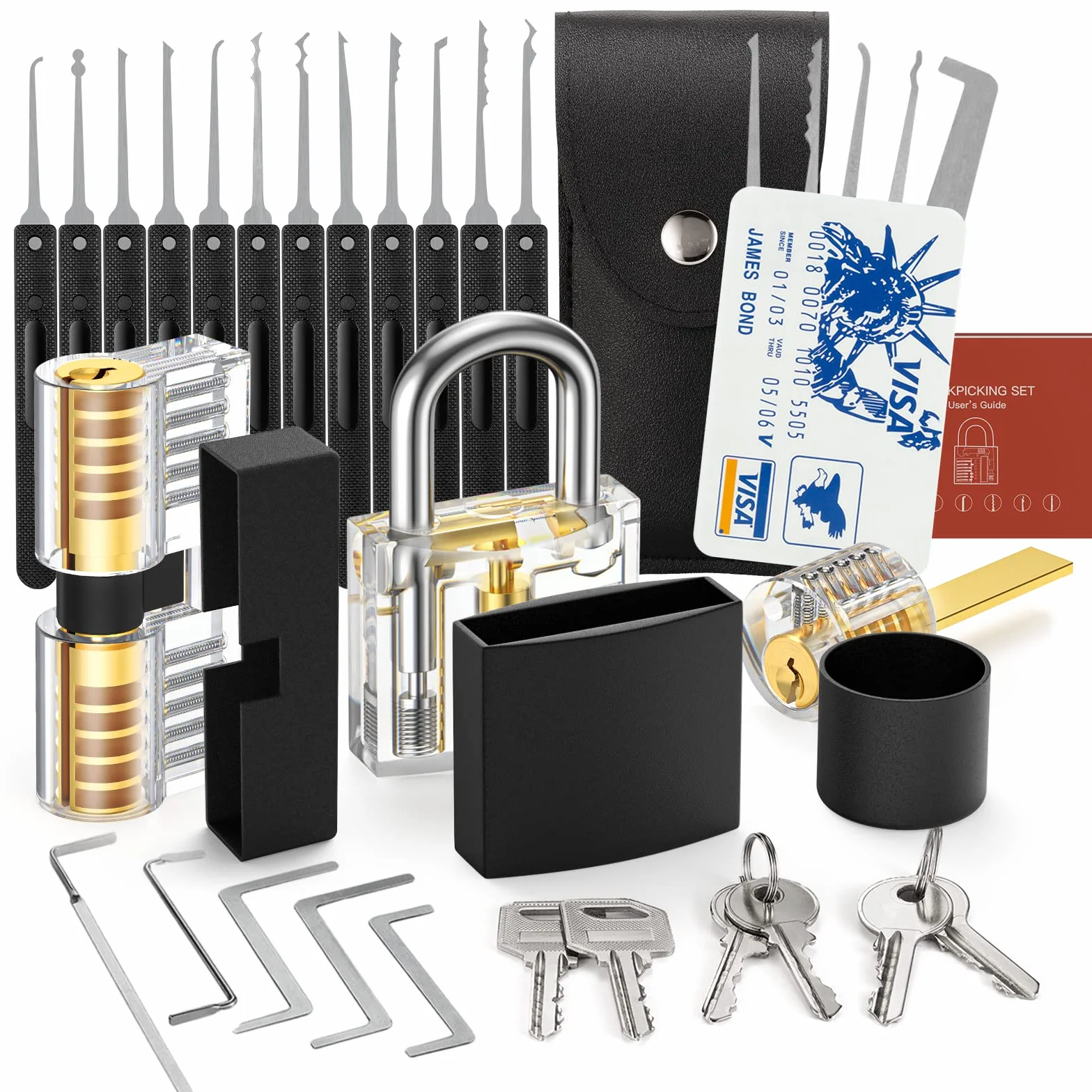 FAHEFANA Set Grimaldelli da 36 Pezzi per Fabbro, Lucchetti Trasparenti, Lockpicking Set con E-Guide