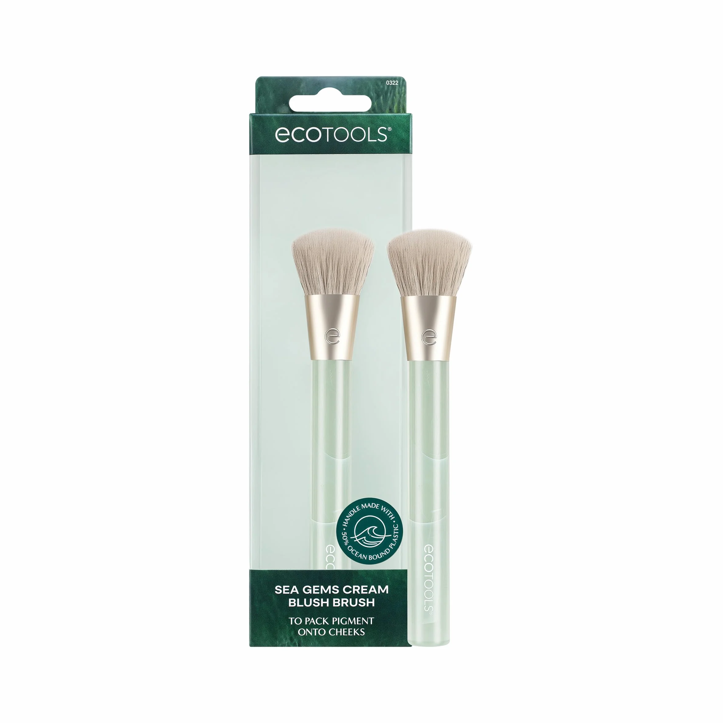 EcoTools Sea Gems Cream Blush Brush, Liquid & Cream Blush Makeup Brush for Smooth Buildable Cheek Color, Dense Rounded Bristles, Sustainable Design, Vegan & Cruelty-Free, 1 Count