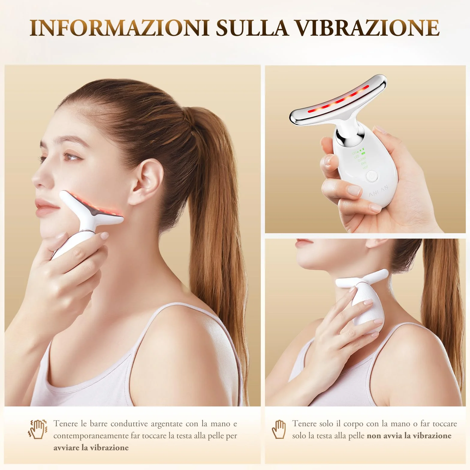 ANLAN Dispositivo di Bellezza Antirughe, Impacco Caldo a 45 ℃ Terapia Della Luce Massaggiatore Viso EMS lifting del Collo Rassodante per Tonificare il Viso,Timer di spegnimento di 5 minuti