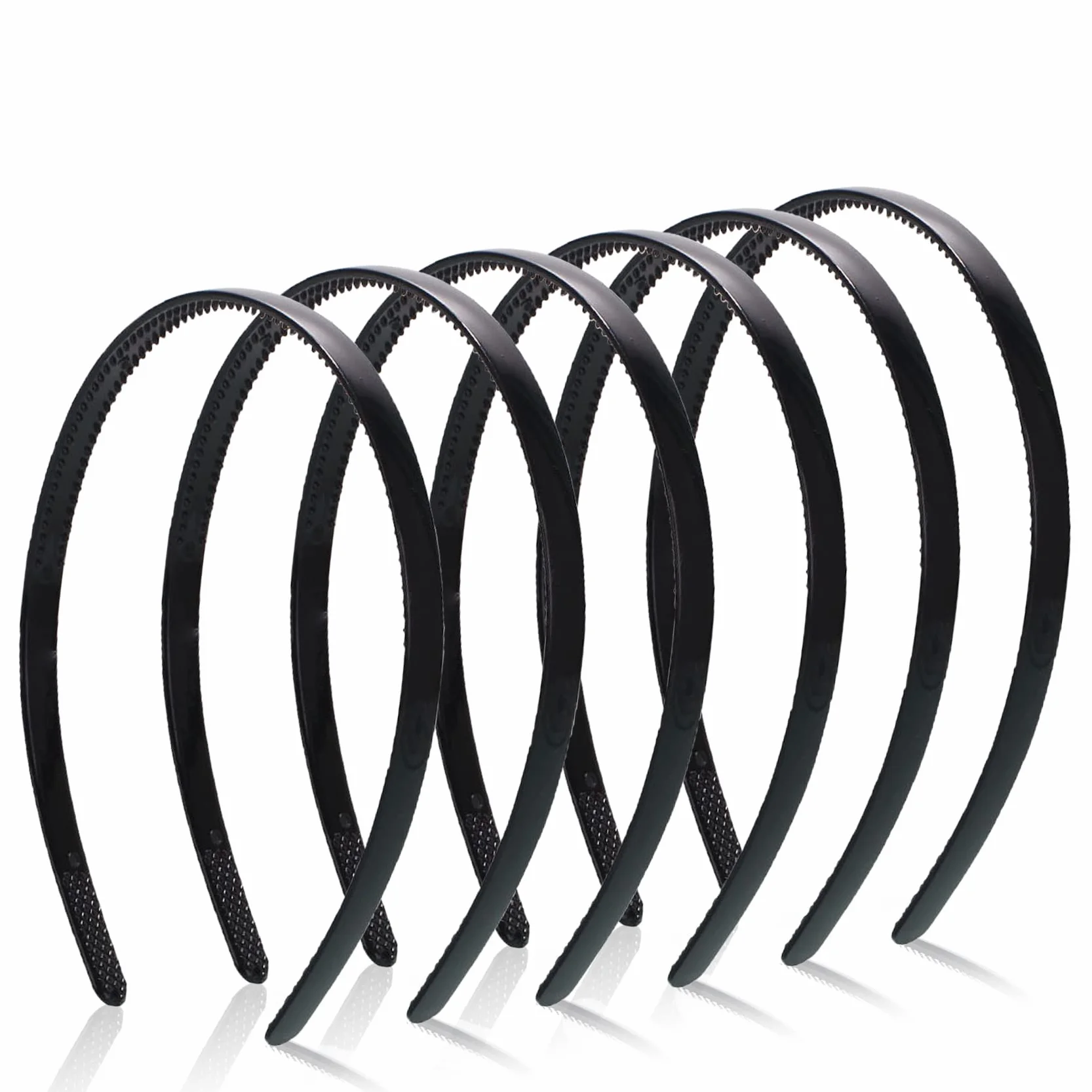 Cerchietti in Plastica Liscia [6 Pezzi], Denti Fasce per Capelli Sottili Cerchietti Fai Da Te, Uomini e Ragazze (8MM, Nero)