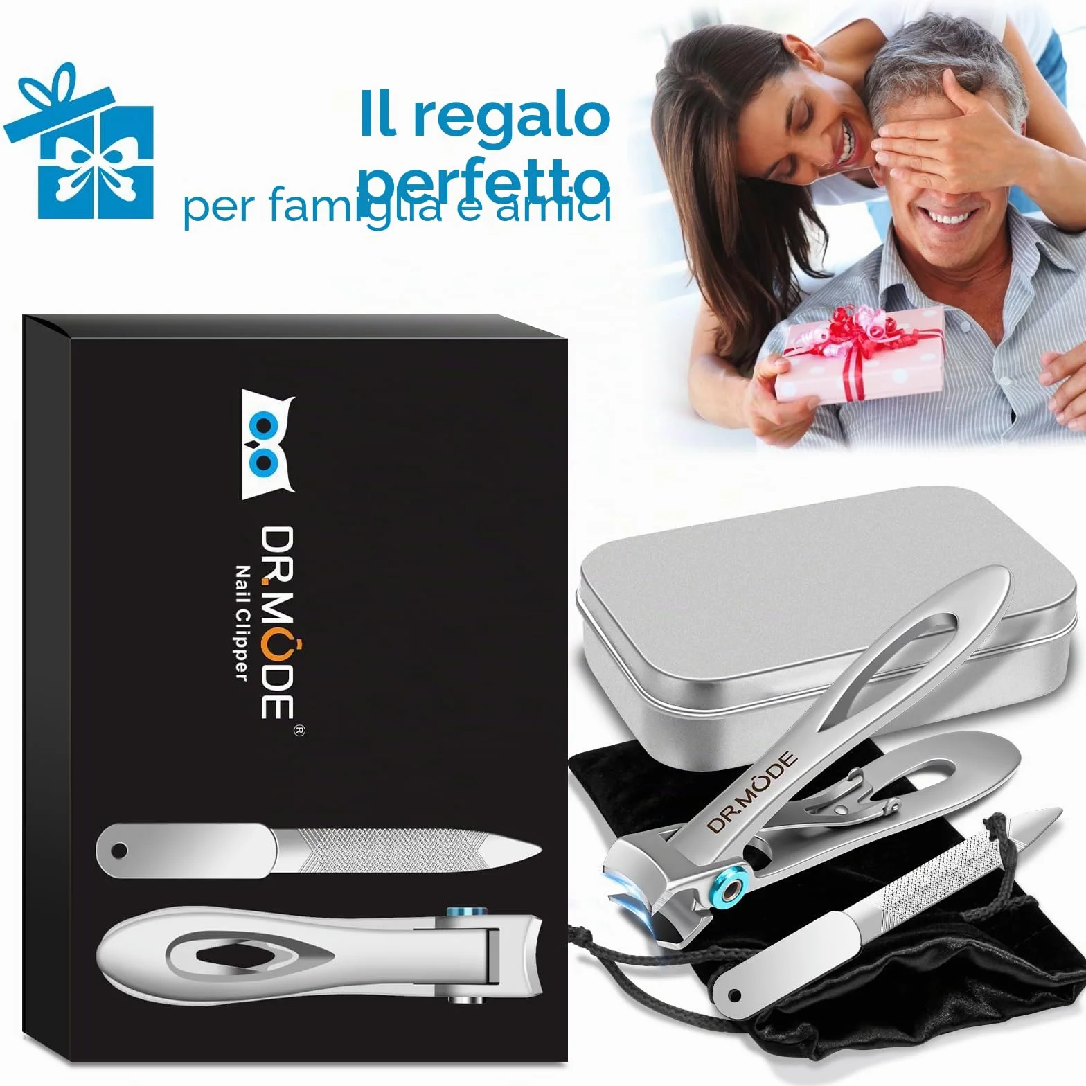 Tagliaunghie uomo piedi, DRMODE tagliaunghie professionale grande per anziani unghie spesse con ampia apertura da 16 mm, curva acuta taglia unghie per piedi mani uomo con lima per unghie