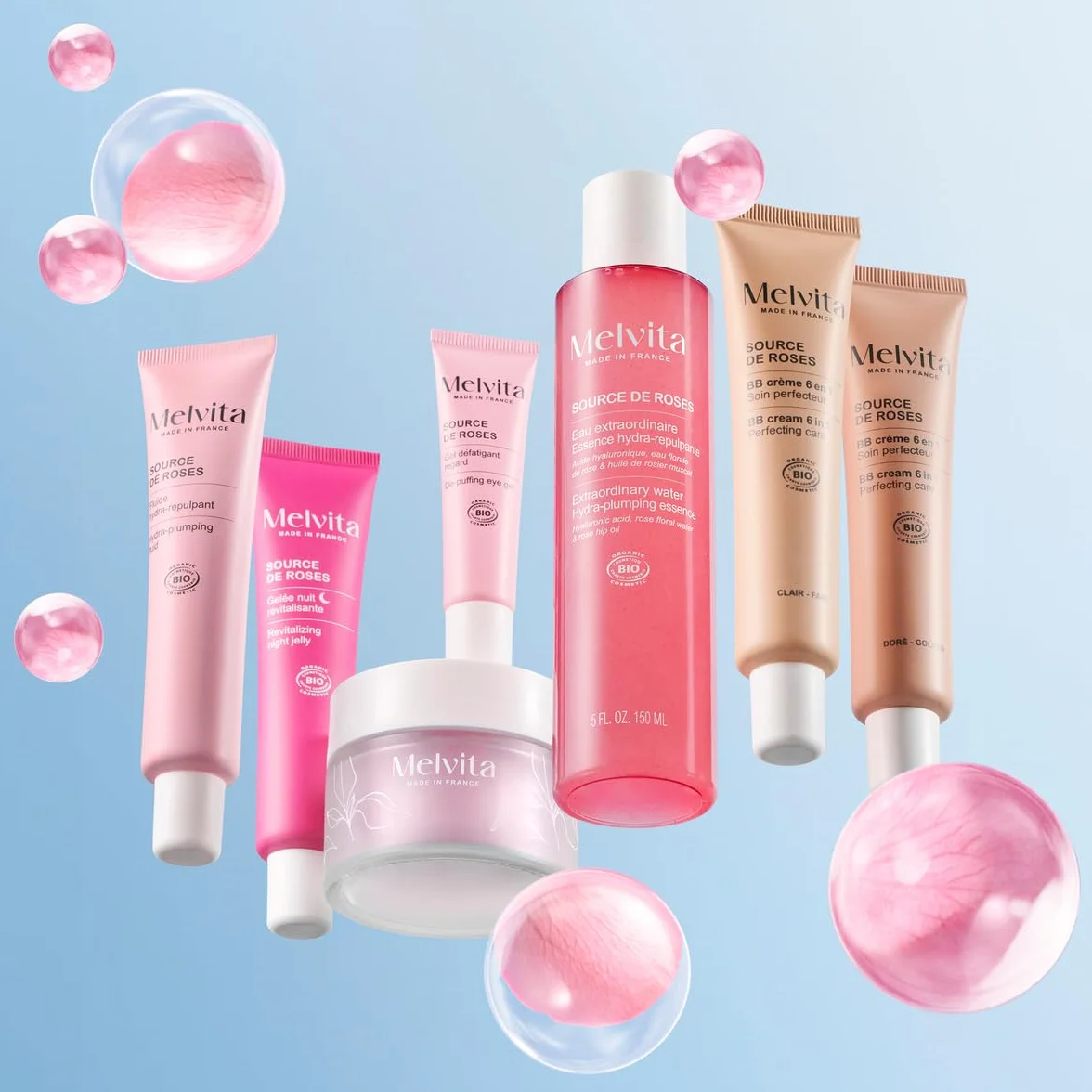 Melvita - Trattamento per il Viso - Source de Roses - Arricchito con Estratti di Rose Selvatiche - Pelli Sensibili - Vegano di Origine Naturale - Prodotto in Francia