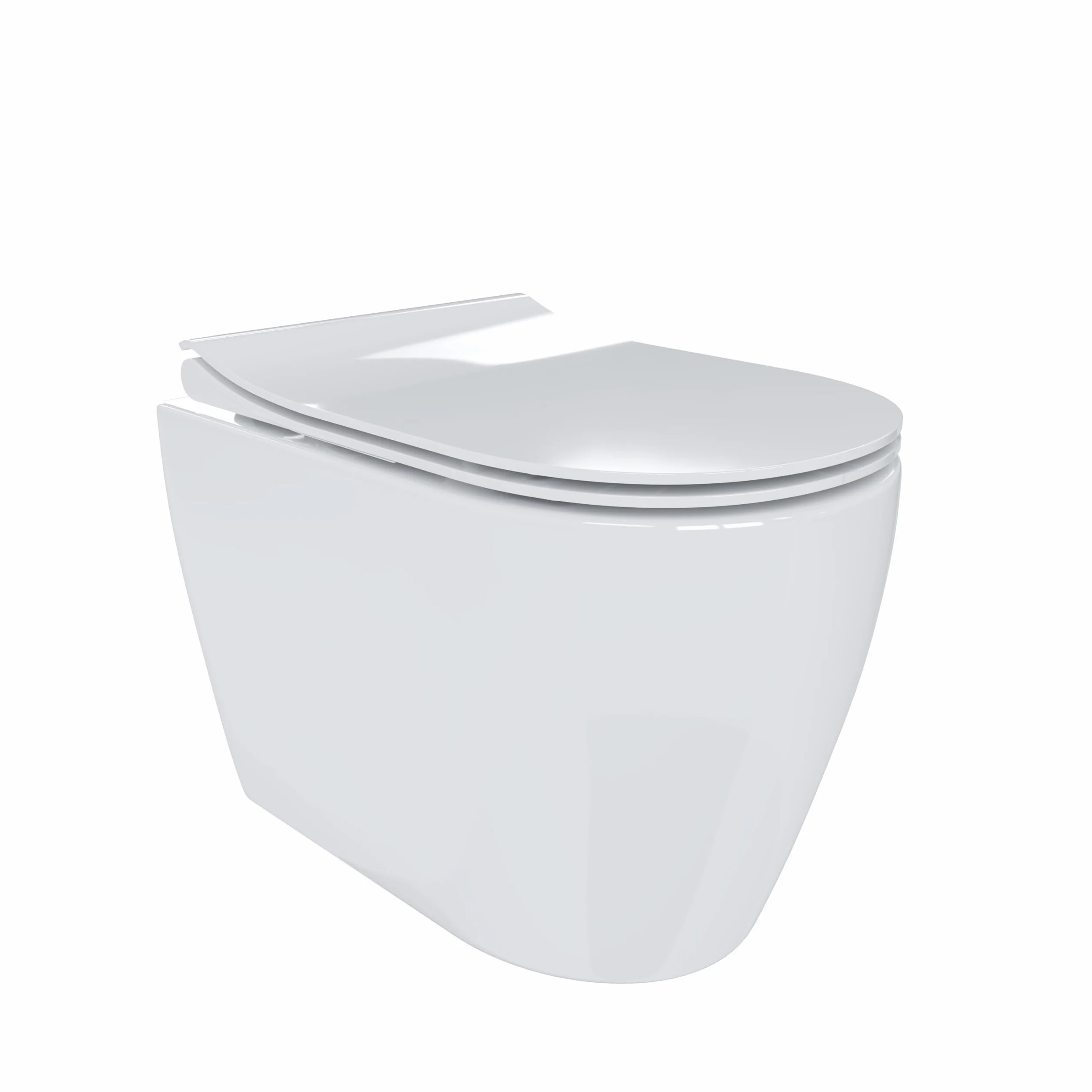 Coppia Sanitari Filomuro Vaso WC Bidet Design Moderno Ceramica Soft Close Bianco Lucido