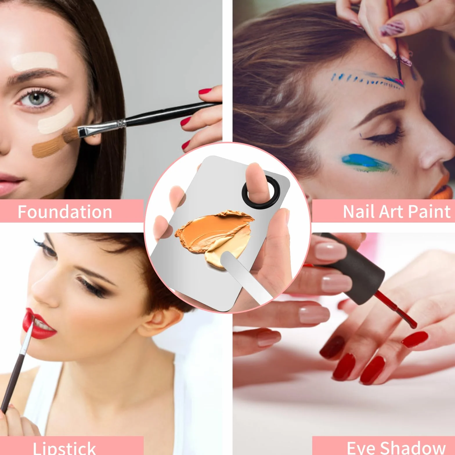 Set Spatola Per Fondotinta - Palette Per Miscelare Trucco In Acciaio Inossidabile Con Patula Trucco Coreano Miscelatore Portatile Per Palette Per Miscelare Fondotinta, Ombretti, Nail Art
