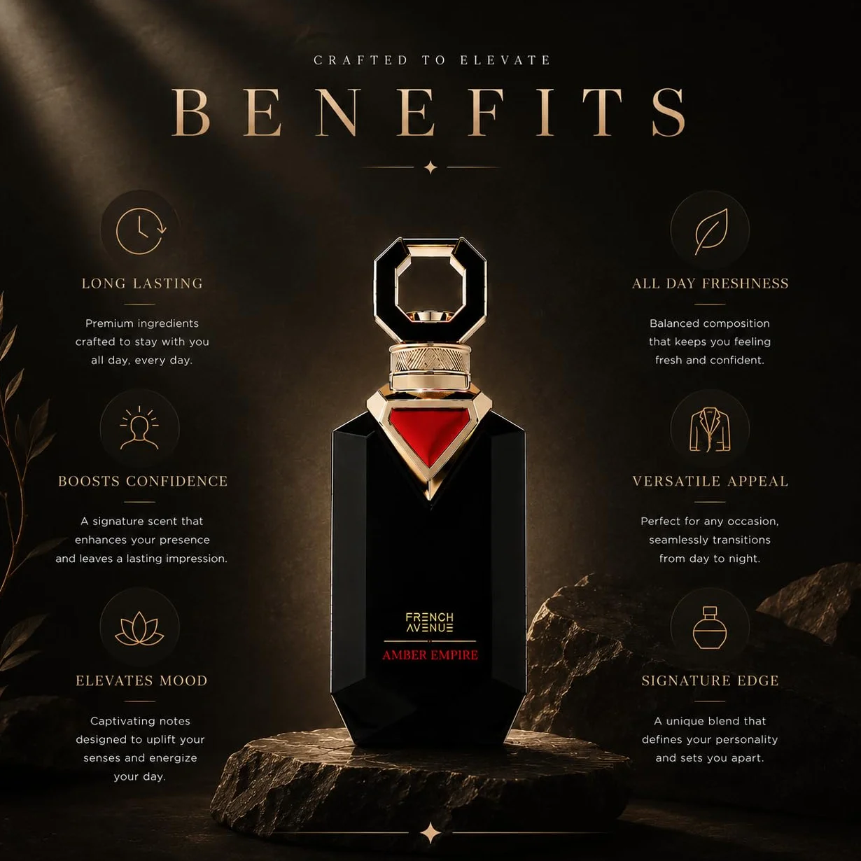 French Avenue Amber Empire, Oriental Amber - Estratto di profumo da uomo, 100 ml, con note di ambra, vaniglia e legno di sandalo