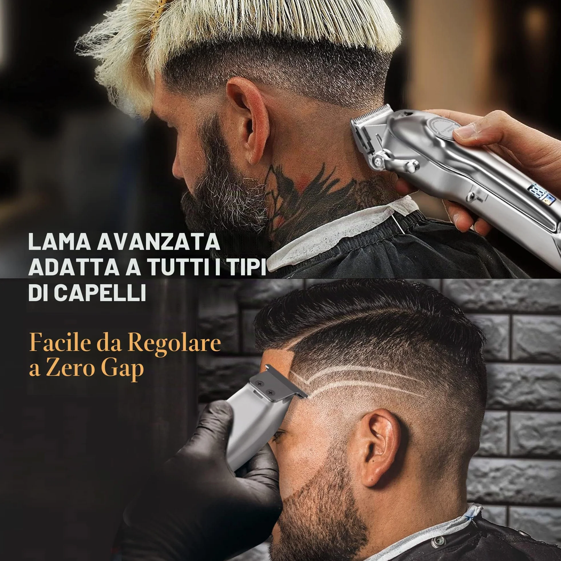 SUPRENT Tagliacapelli Uomo Professionale, Elettrico Taglio Capelli Taglierina Macchinetta senza fili, Regolabarba Uomo Kit con Pettini Guida in acciaio inox (Argento)