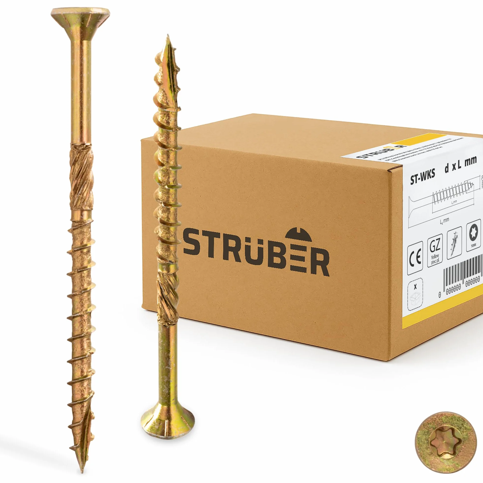 STRÜBER Viti per legno a testa svasata Torx 4x60 mm 200 pezzi Acciaio zincato giallo