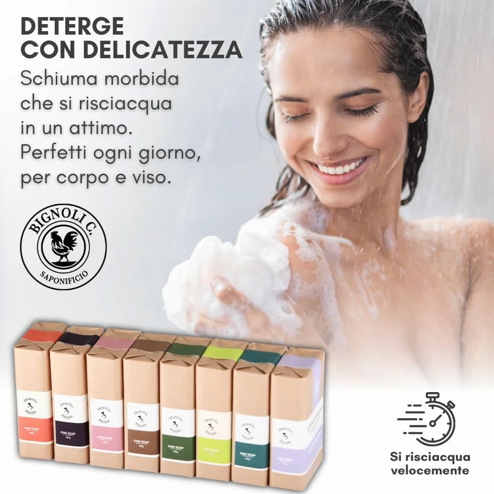 Bignoli Set Regalo Saponette Artigianali – 8 saponi corpo profumati in cofanetto premium, artigianale Made in Italy con formule tradizionali e confezioni singole (Classic)