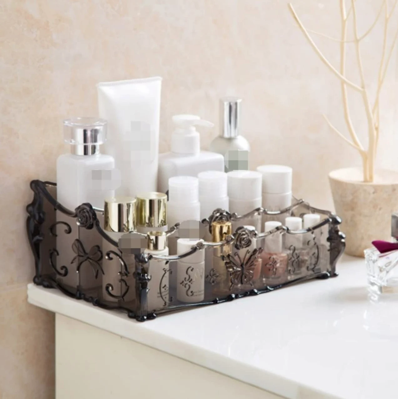 Porta Trucchi,Toeletta Scatola Cosmetica Trasparente da Tavolo Scatola per Rossetto Scatola per Rifinitura Organizzatore per Trucco Multifunzione(Black)