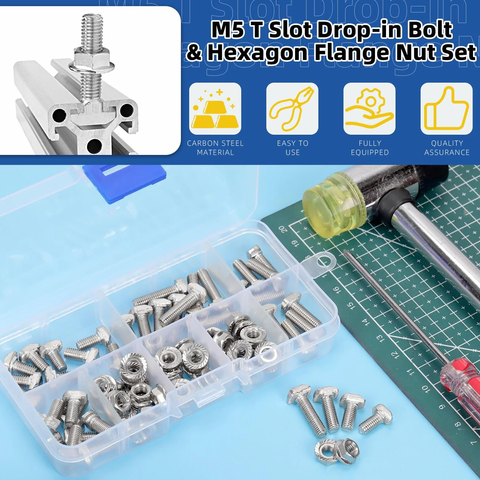 Glarks 80pz M5 Vite a T con Scanalatura e Dado a Esagono Set, 10-20MM Vite a T con Testa a Martello