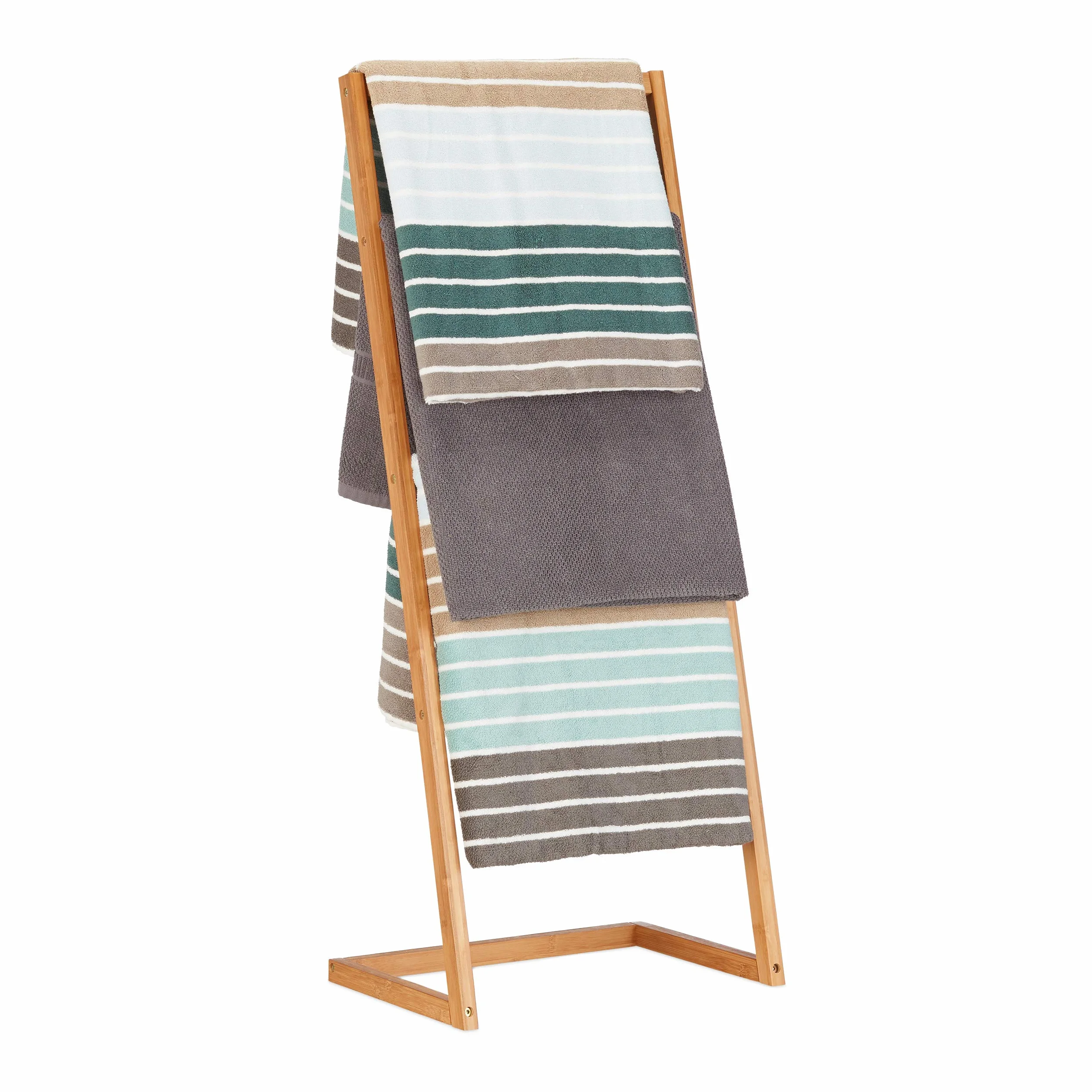 Relaxdays Portasciugamani a Scala Bambù 4 Pioli 98x40,5x28cm Naturale
