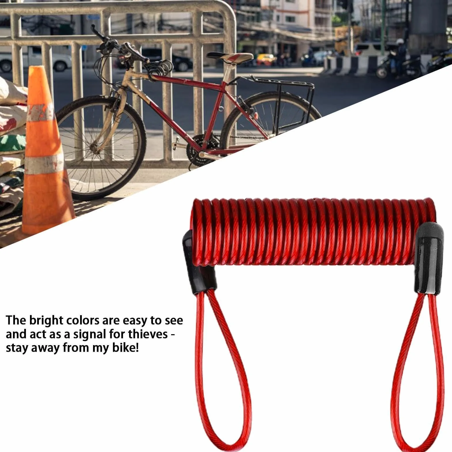 Filo promemoria serratura antifurto 120 cm acciaio PVC molla sicurezza per moto scooter biciclette