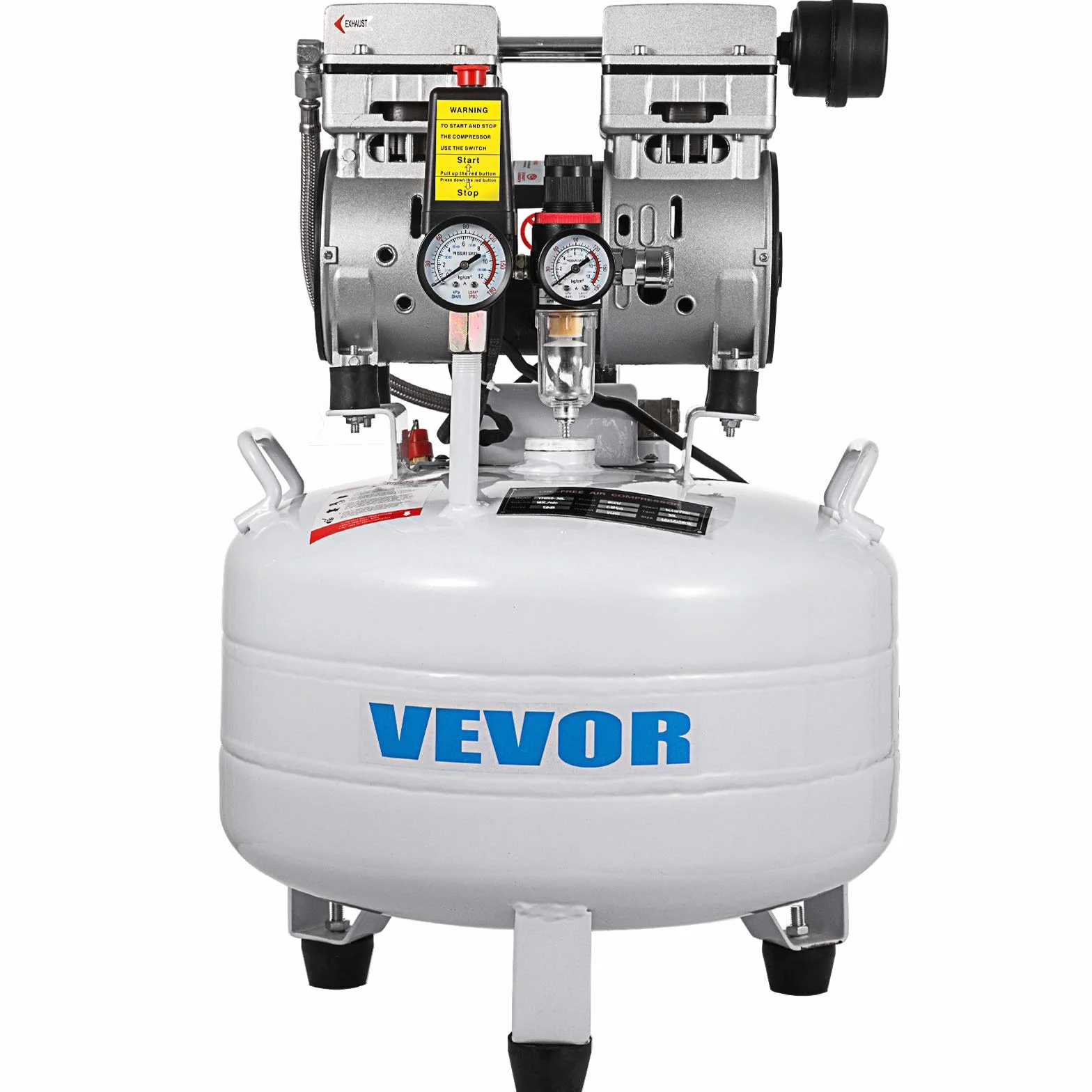 VEVOR Compressore d'Aria Senza Olio Ultra Silenzioso 6,6 Galloni 850 W 48 dB Portatile