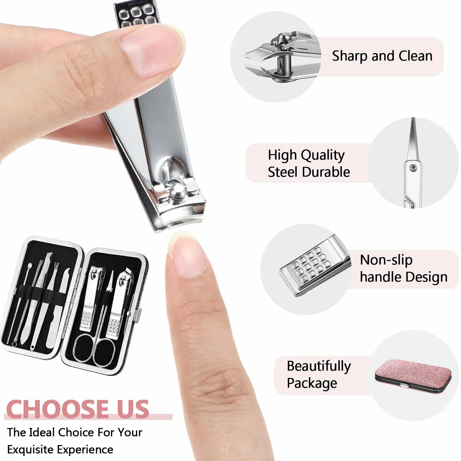Set da 12 set per manicure e pedicure, in acciaio inox, professionale, per la cura delle unghie, con lussuosa custodia da viaggio per la cura delle unghie (multicolore, 4 in 1)