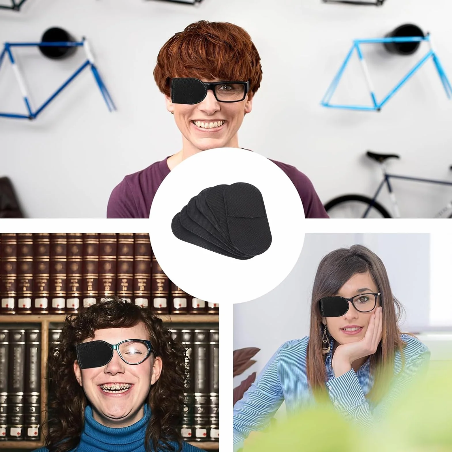 6 Pezzi Patch Occhio per Occhiali, Bande Oculari per Occhiali Riutilizzabili, Benda per Occhio in non Tessuto, per Sinistro e Destro, per Miglioramento Ambliopia, Visione, Strabismo, Nero