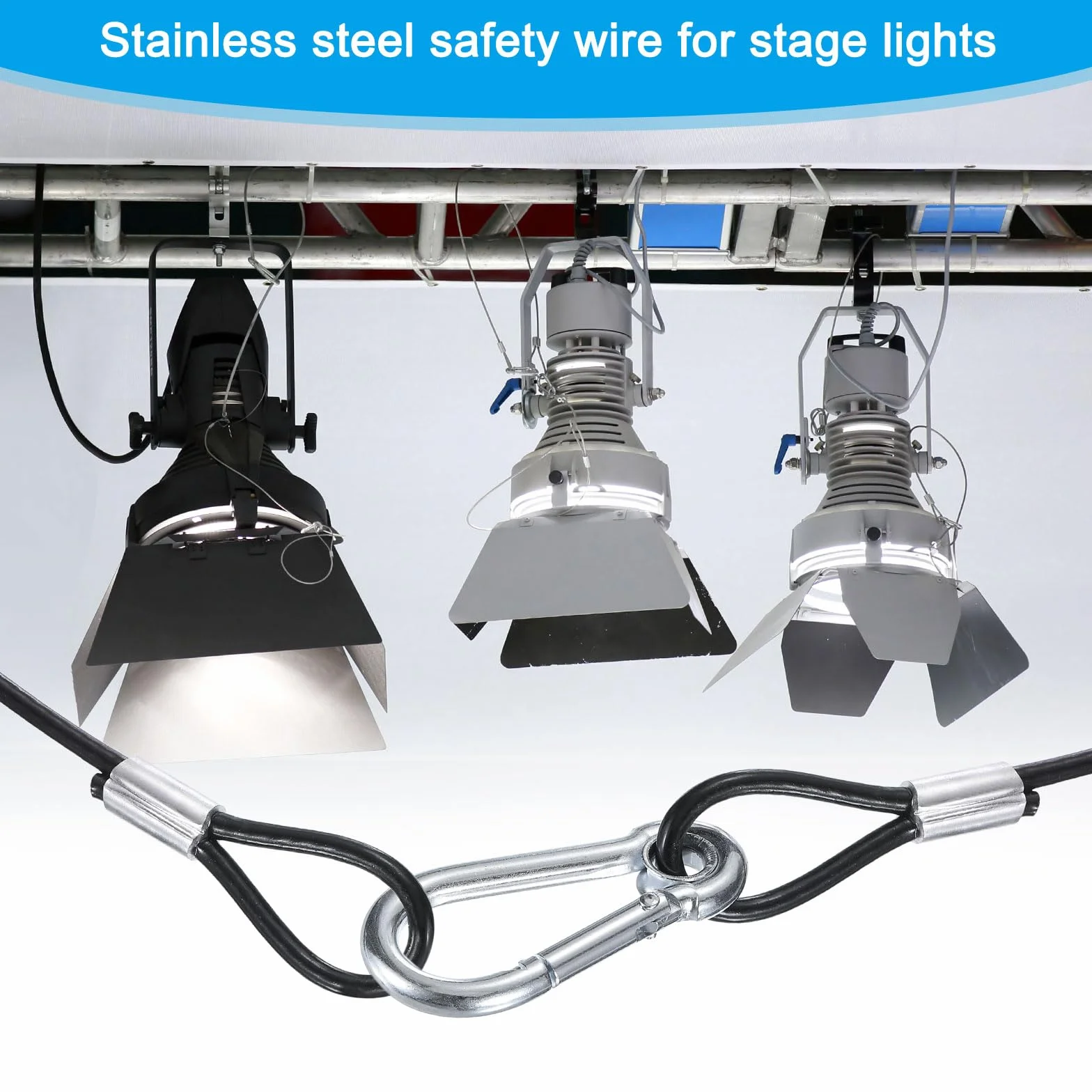 PATIKIL Cavo di Sicurezza in Acciaio Inossidabile 70cm 3mm 2pz Lucchetto a Doppio Ring per Illuminazione Palco Bagagli