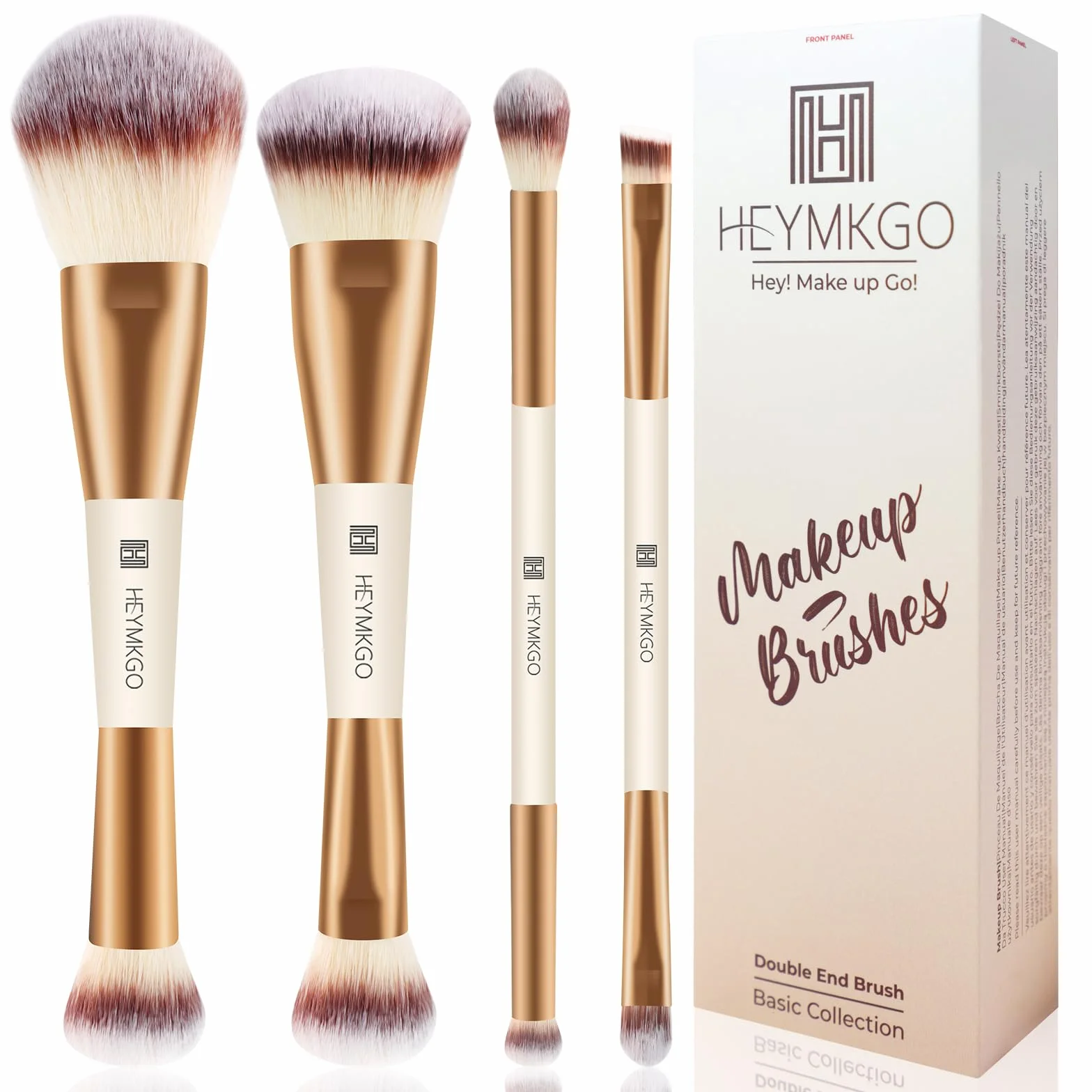 HEYMKGO Pennello Fondotinta 4 pezzi Pennello a doppia estremità 2-in-1 Pennelli Make Up Kabuki Pennello Professionale Fondotinta Cipria Fard Correttore Ombretto liquidi Crema pennello contouring viso