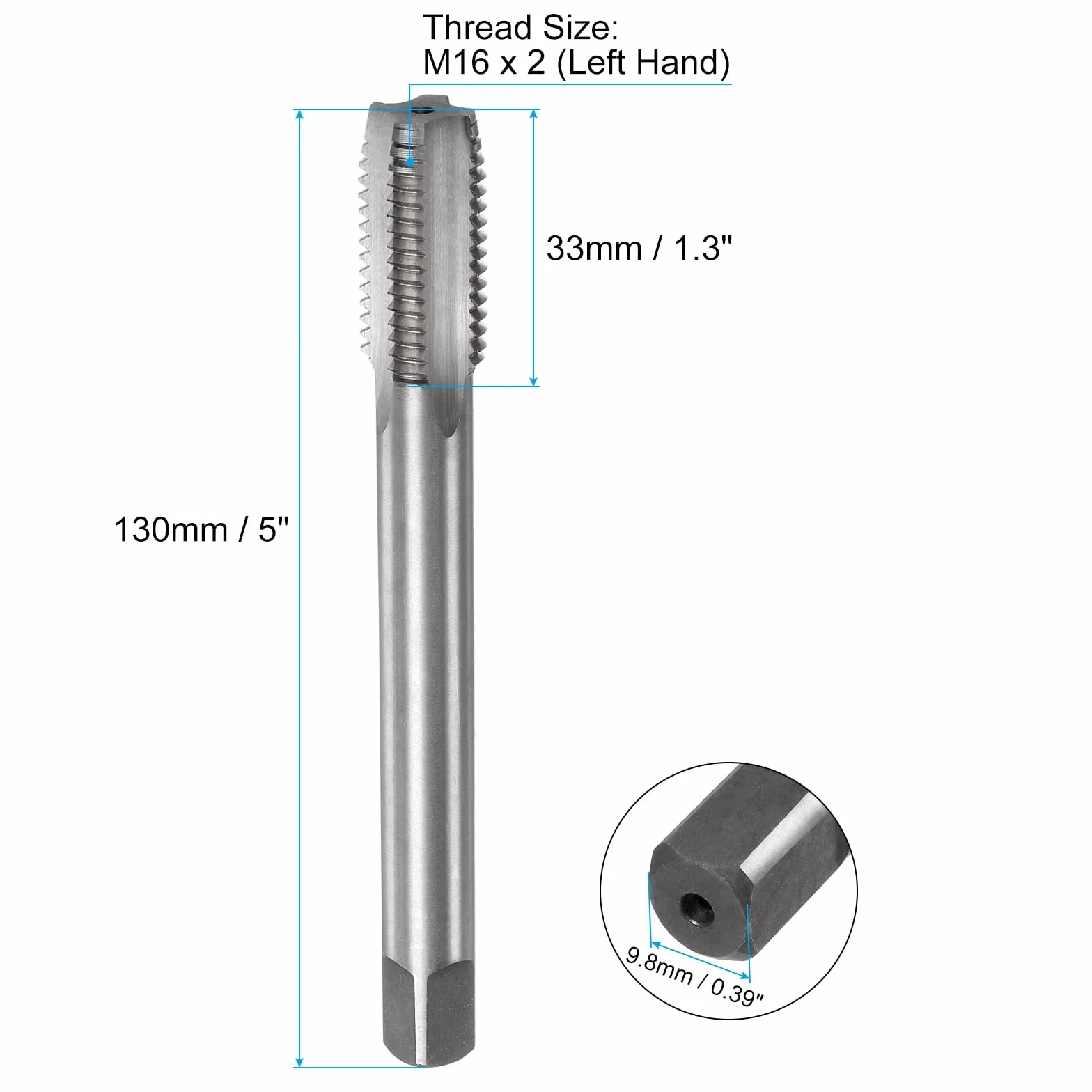 QUARKZMAN Maschi per Filettare M16 x 2 Metrica a Sinistra 130mm Extra Lungo H2 Filettatura Dritta