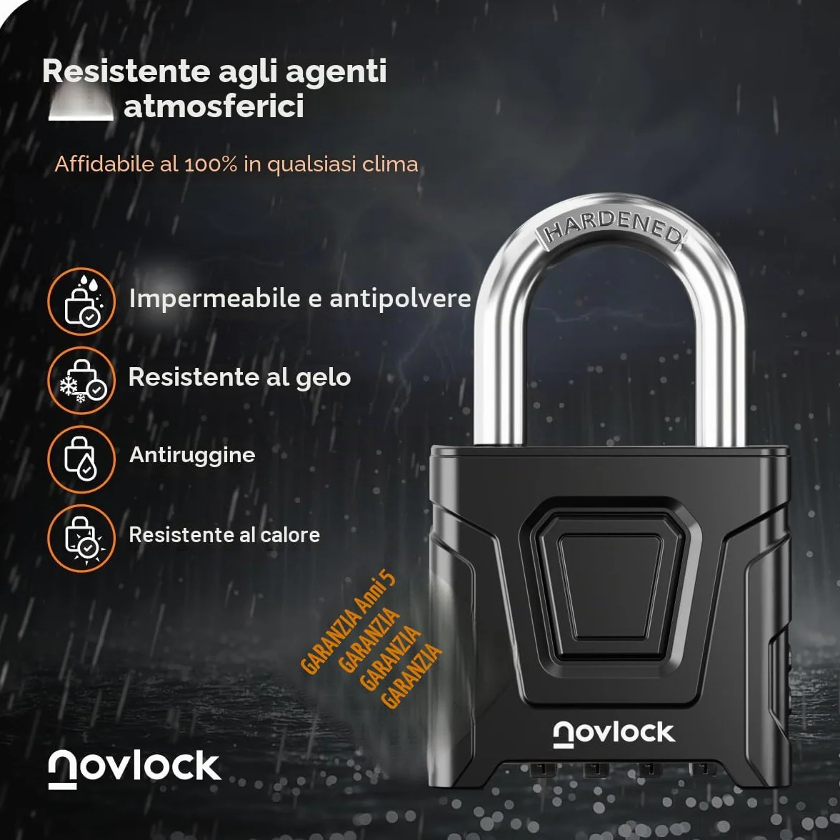 Lucchetto con combinazione impermeabile 8 mm nero per esterni cancelli recinzioni