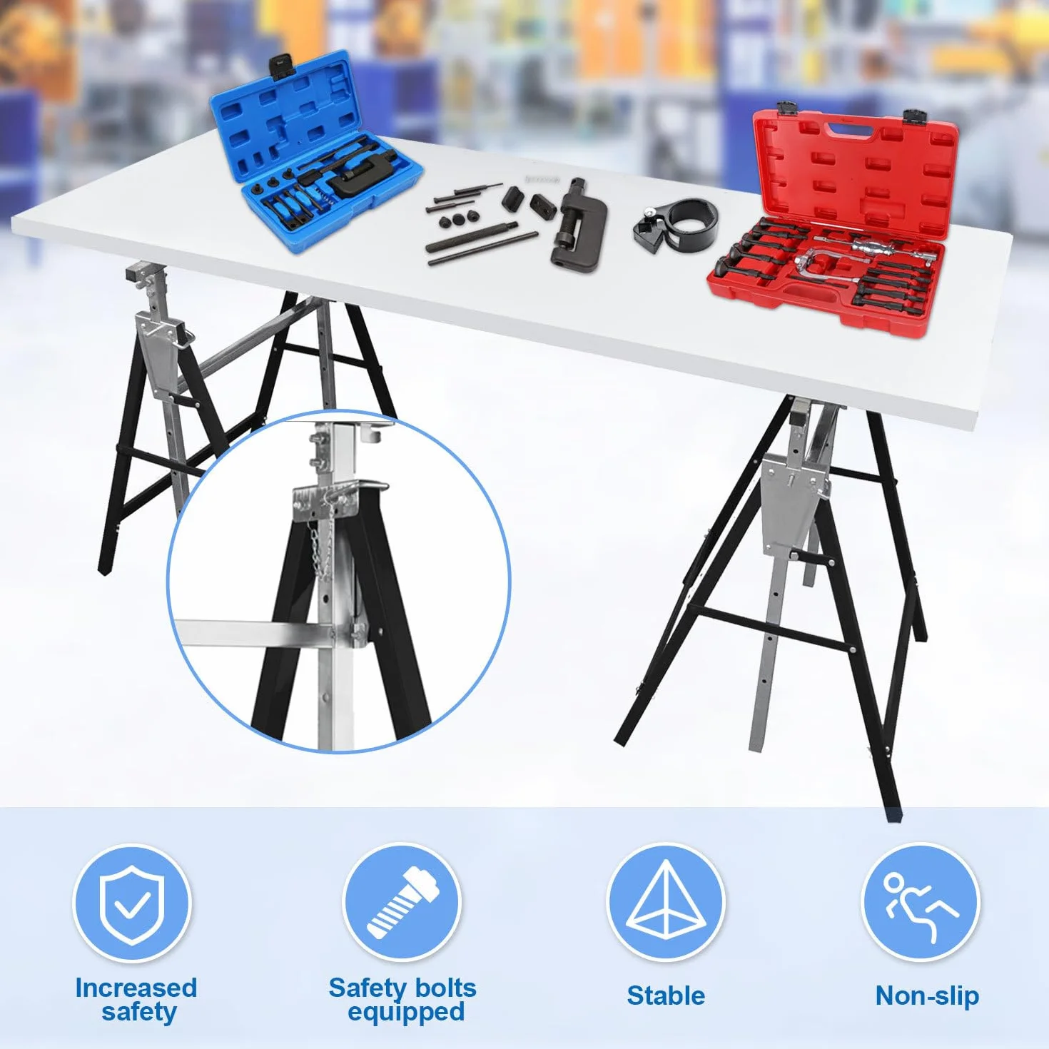 Cavalletti da Lavoro Regolabili in Altezza 7 Livelli 80-130 cm, Portata 400 kg a Coppia, Pieghevoli Nero