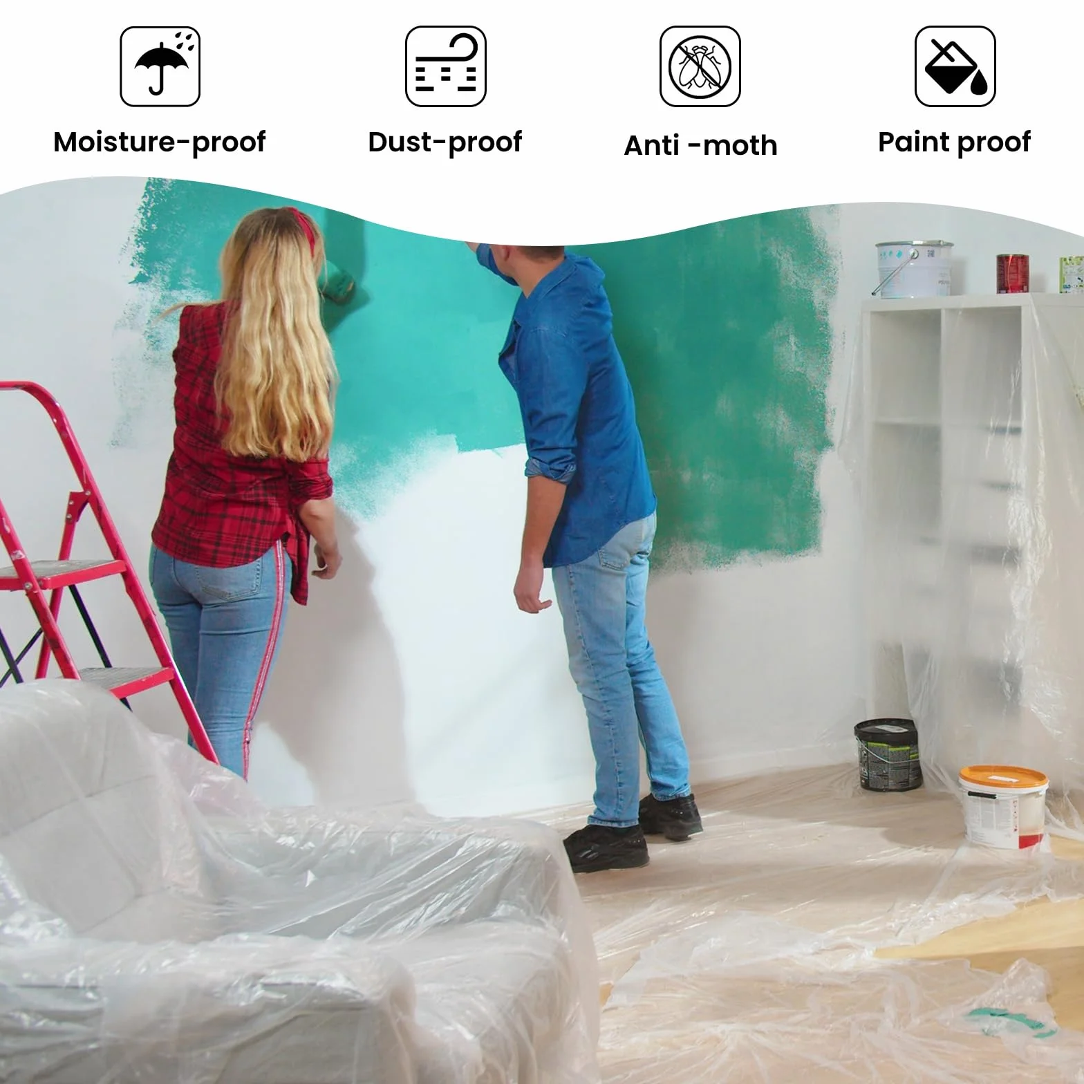 Telo Copritutto 4x5m, Teli Impermeabili per Imbianchino Plastica