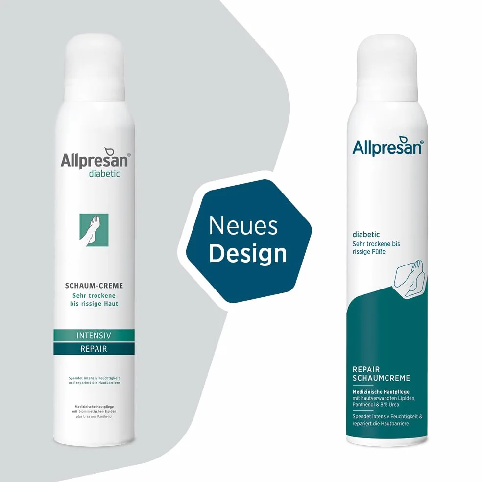 Allpresan Diabetic Repair - Crema schiuma per la cura dei piedi con urea, per diabete mellito, per piedi molto secchi e screpolati, 200 ml (confezione da 2)