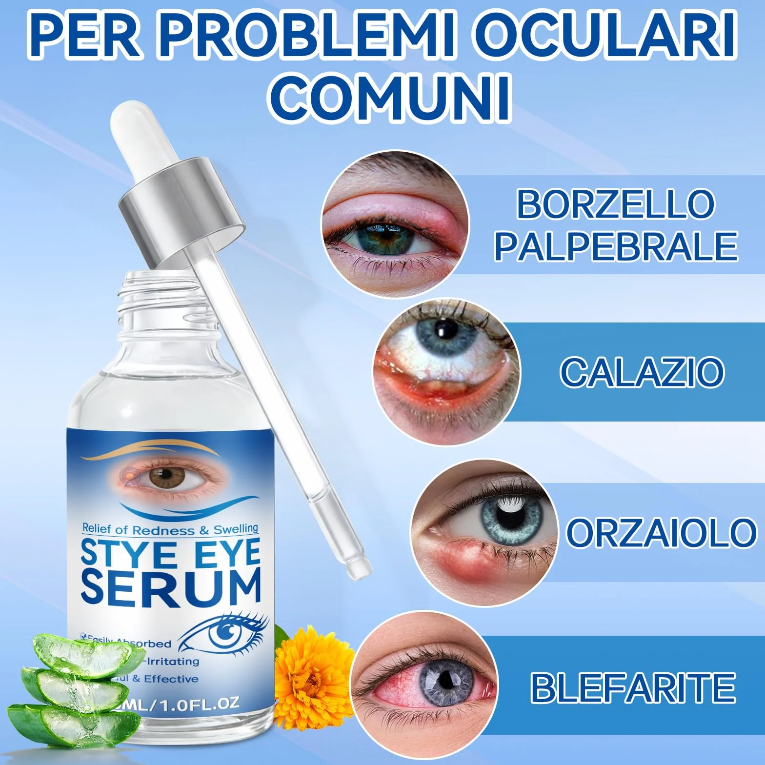 Siero Oculare per Orzaioli, Siero Naturale per Occhi, Adatto a Orzaioli, Blefarite, Calazi e Secchezza Oculare, Pulizia quotidiana occhi, Allevia la Secchezza, Dona Una Pelle Più Sana