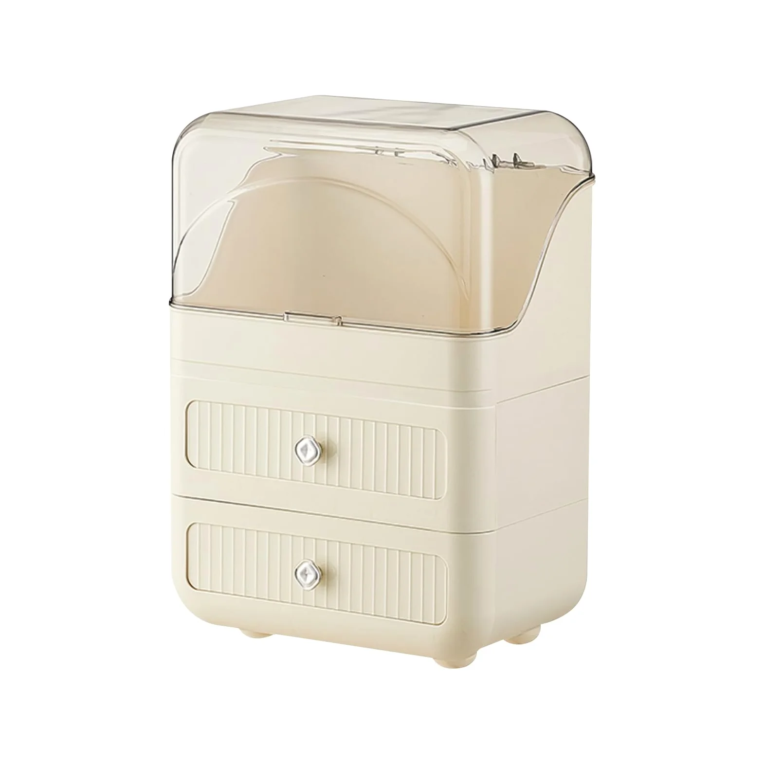 Galatée Organizer Trucchi Stile crema Antipolvere Organizer per Cosmetici Multistrato Organizzatore di Trucco Grande Capacità Scatola del Rossetto - Panna Bianca