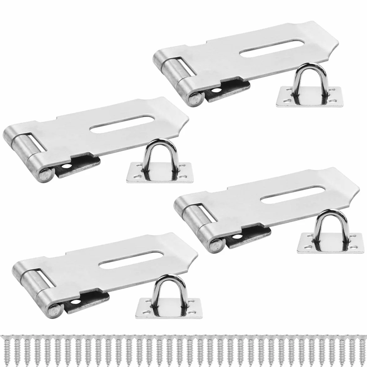 Bwintech 4 Pezzi Lucchetto Hasp Latch 3 Pollice (75mm) 304 Acciaio Inox Serratura per Porta Shed Gate Cabinet