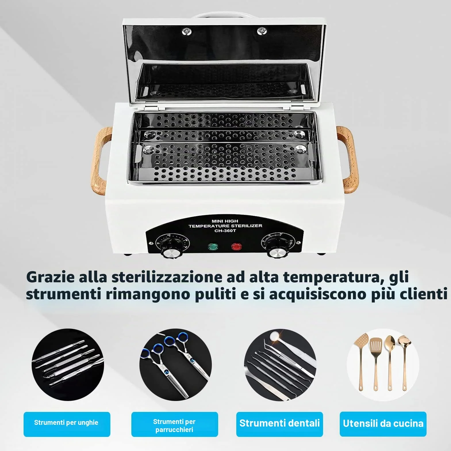 Sterilizzatore ad Aria Calda 300W, disinfezione, 220 ℃, sterilizzatore a Calore Secco, sterilizzatore ad Alta Temperatura con Timer per Cosmetici, studi dei Piedi, Parrucchiere (Bianco)