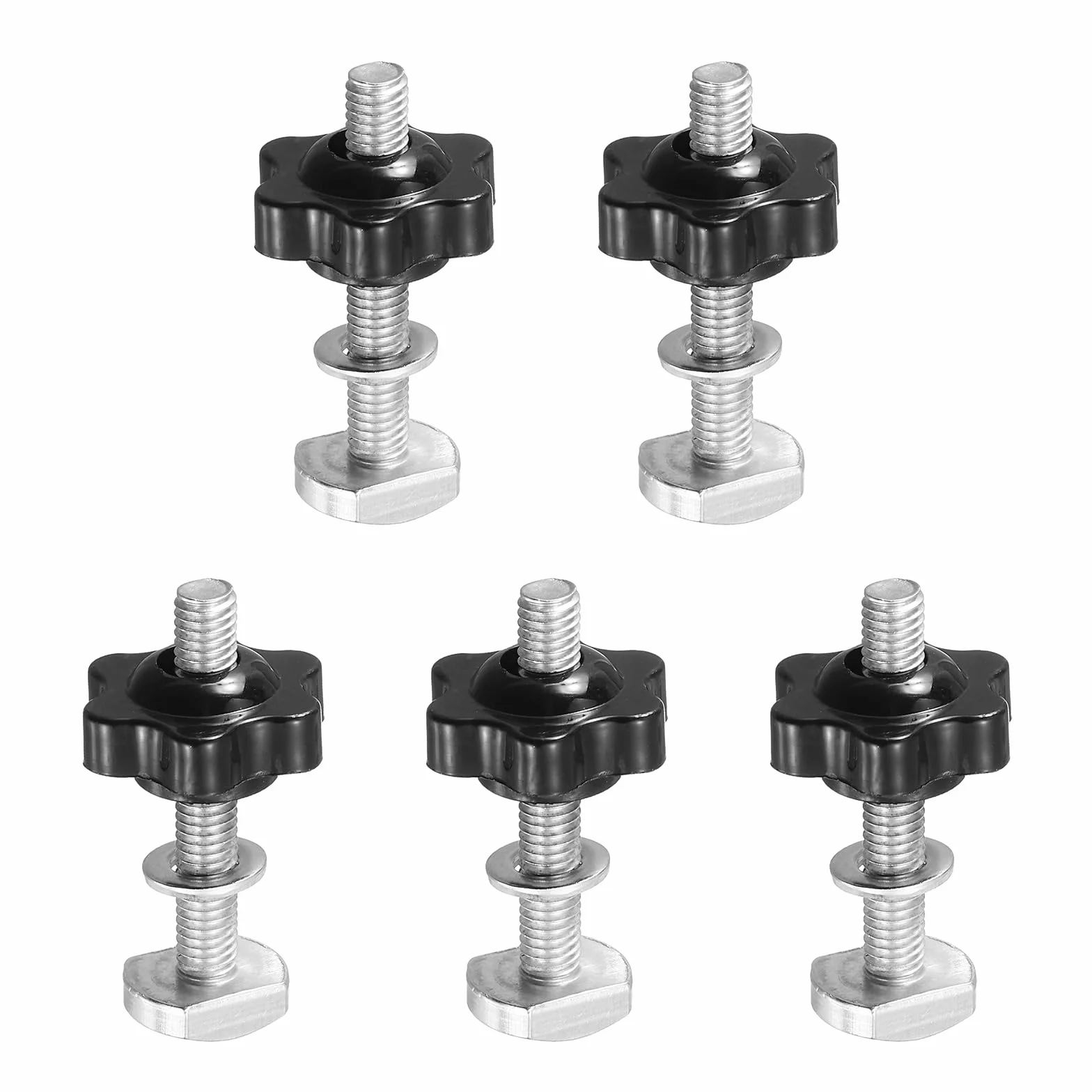 PATIKIL Kit Bulloni T-Track M6 x 40mm x 25mm Filettati Rondelle Dadi Stella 6 Punte, Argento Nero