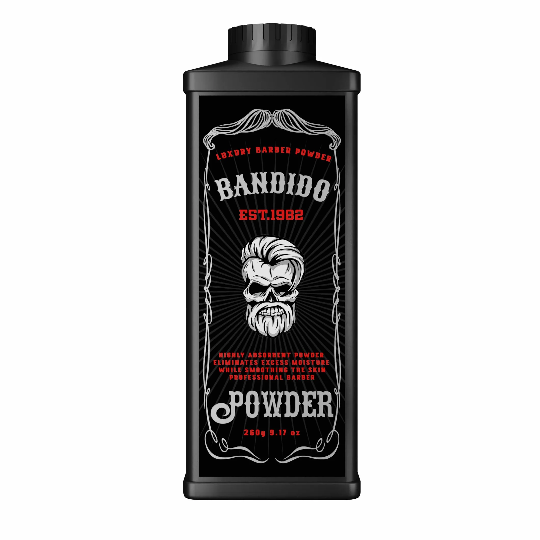 Bandido Barber Talc Powder 260 gr | Barbiere Talco Polvere | Kuaför Talk Pudrasi | Rimuove le irritazioni e i graffi del corpo | Rasatura da uomo | Forniture da parrucchiere – Dispenser richiudibile