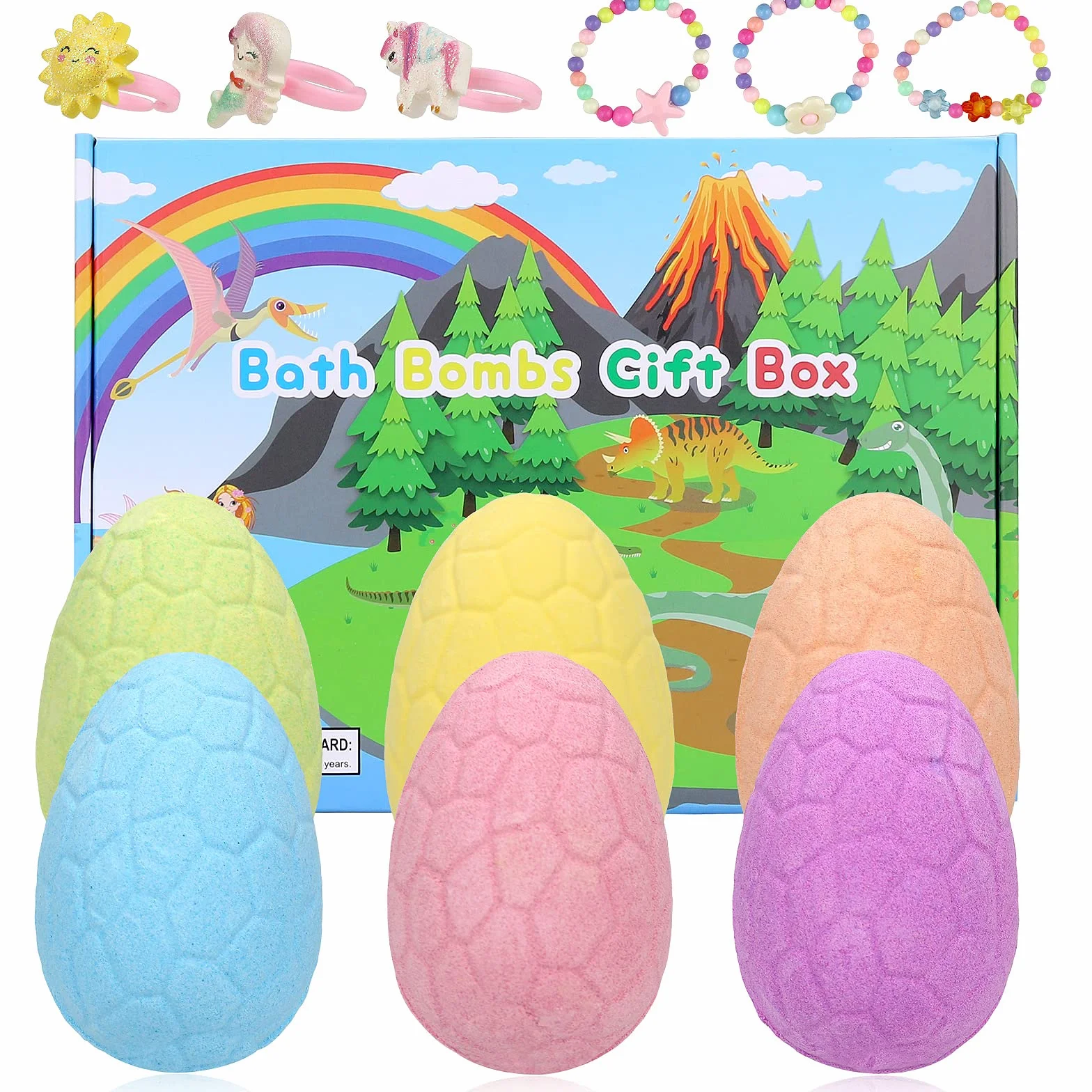Bombe da Bagno per Bambini con Sorpresa All'interno, 6PCS Dino Egg Bombe da Bagno Frizzanti Naturali Fatte Mano Giocattoli di Dinosauro Unicorno per Ragazze Ragazzi Set Regalo di Pasqua di Compleanno