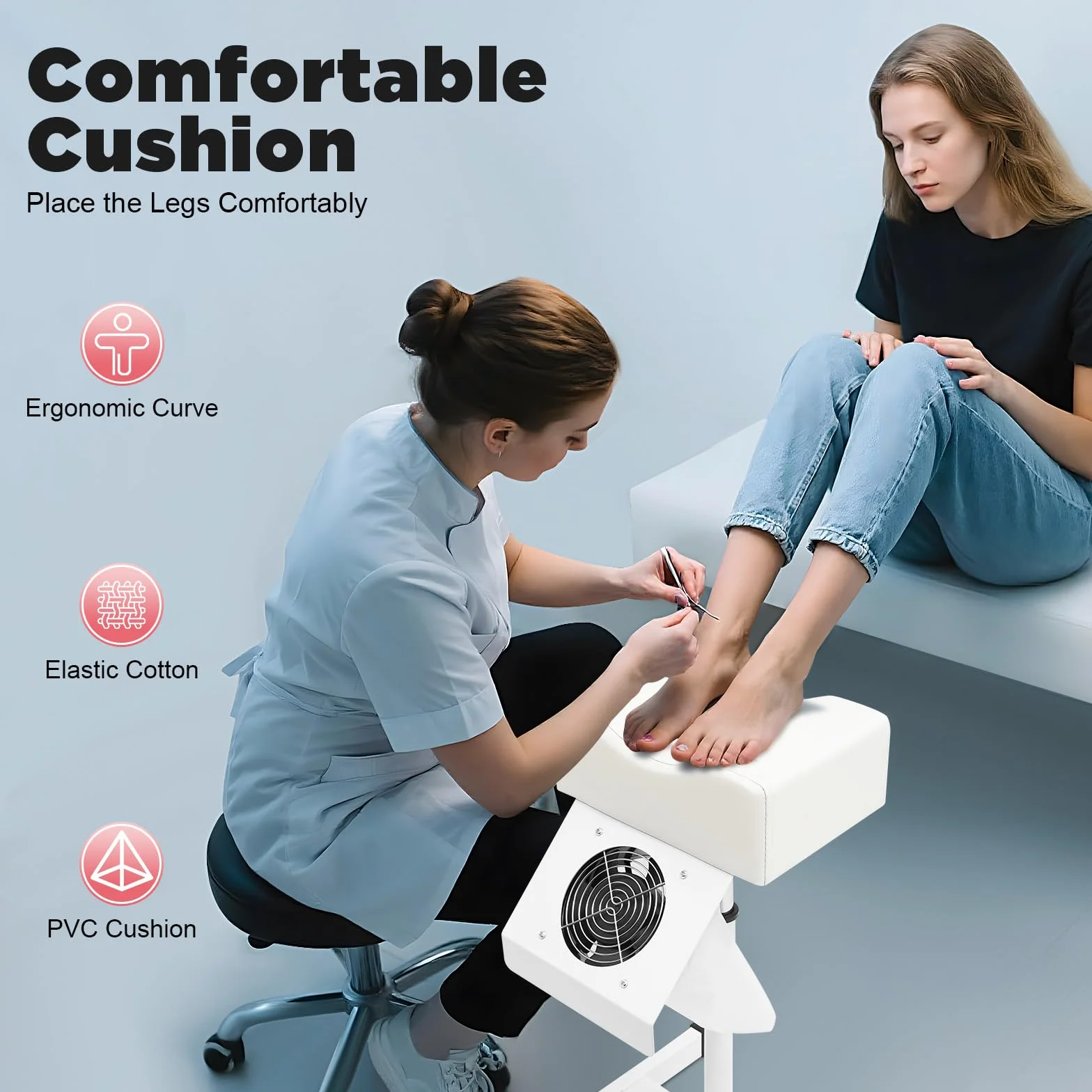 MINRS Sedia e pedicure mobile con aspirazione regolabile, poggiapiedi per casa e salon spa, bianco
