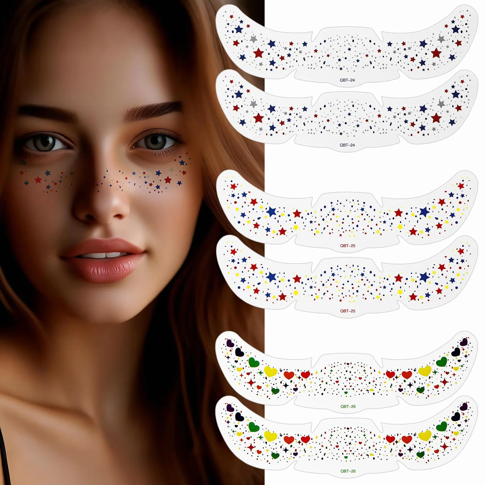 AOOWU 6PCS Lentiggini Glitter Tatuaggio Facciale, Tatuaggi Temporanei Lentiggini, Impermeabili Adesivi Glitterati Impermeabili Dorati, Lunga Durata Per Halloween Carnevale Feste, Facile Da Rimuovere