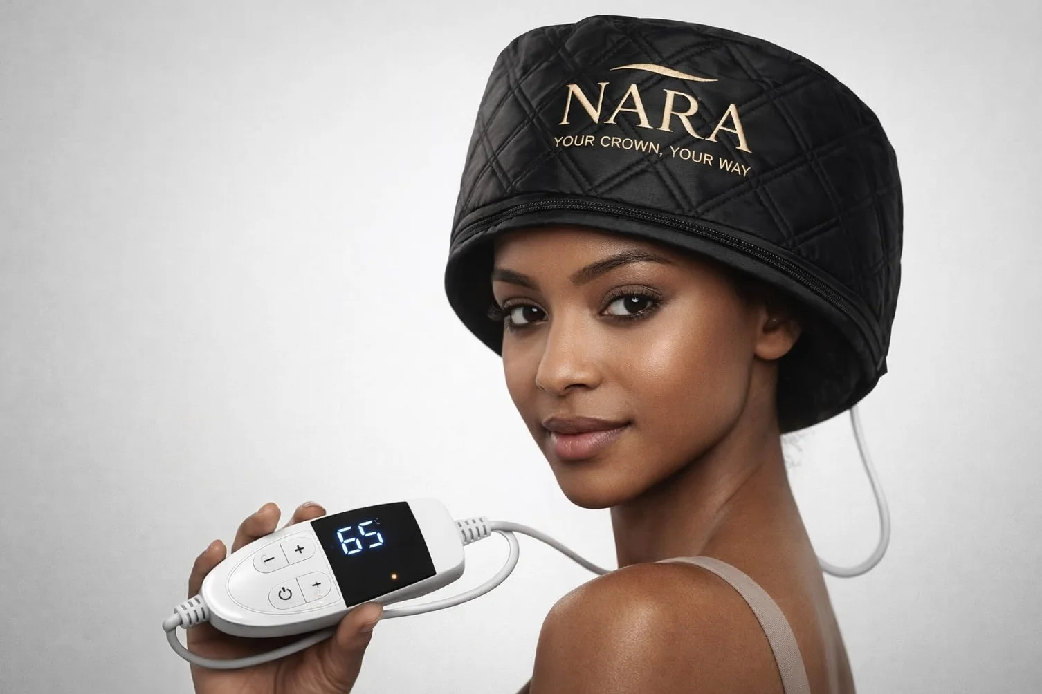 NARA - Casco riscaldante per capelli, cura profonda e idratazione, temperatura regolabile LCD, confezione completa: cuffia riscaldata + cuffia da notte + cuffia da doccia + pettine per maschere, oli