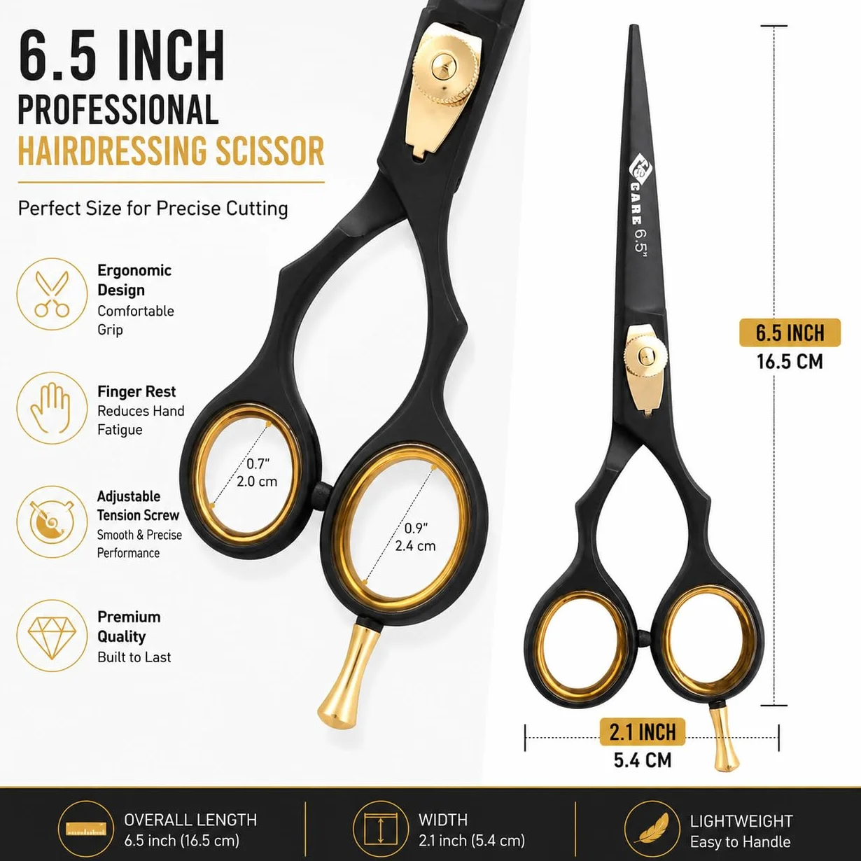 YSCARE Forbici Da Parrucchiere Forbici Affilate Premium in Acciaio Inox Da per Il Taglio Dei Capelli Ideali per Parrucchieri Barbieri uomini (Dritto, 6.5)
