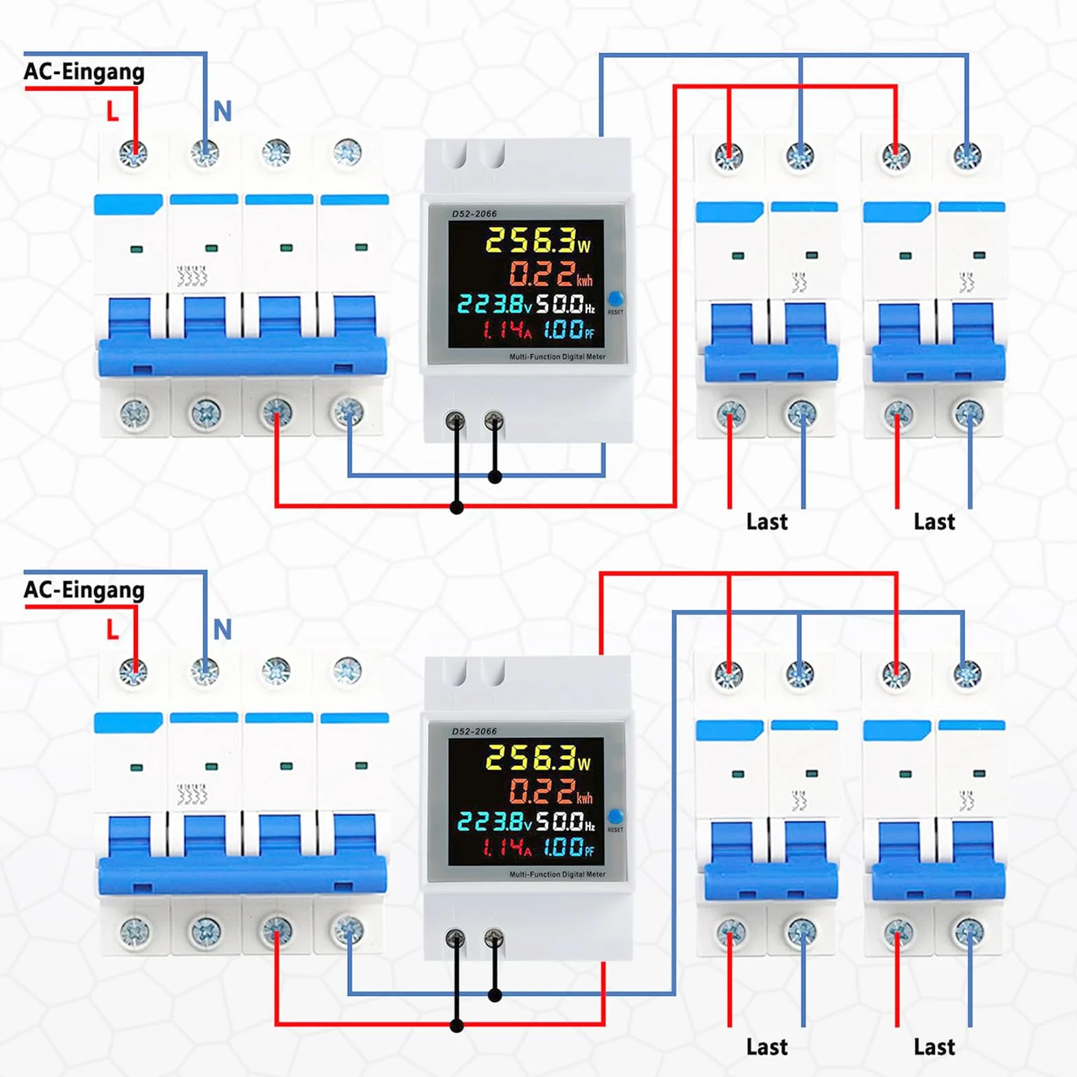 Contatore Energia Elettrica AC40-300V 100A Multifunzione 6 in 1 Digitale Amperometro Voltmetro Guida DIN Monofase 230V