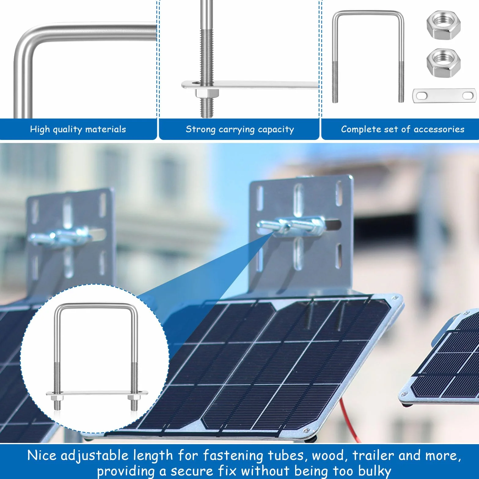 Bulloni a U con Piastre M6 x 50 x 80 mm Acciaio Inox Quadrato Kit Fissaggio per Telaio
