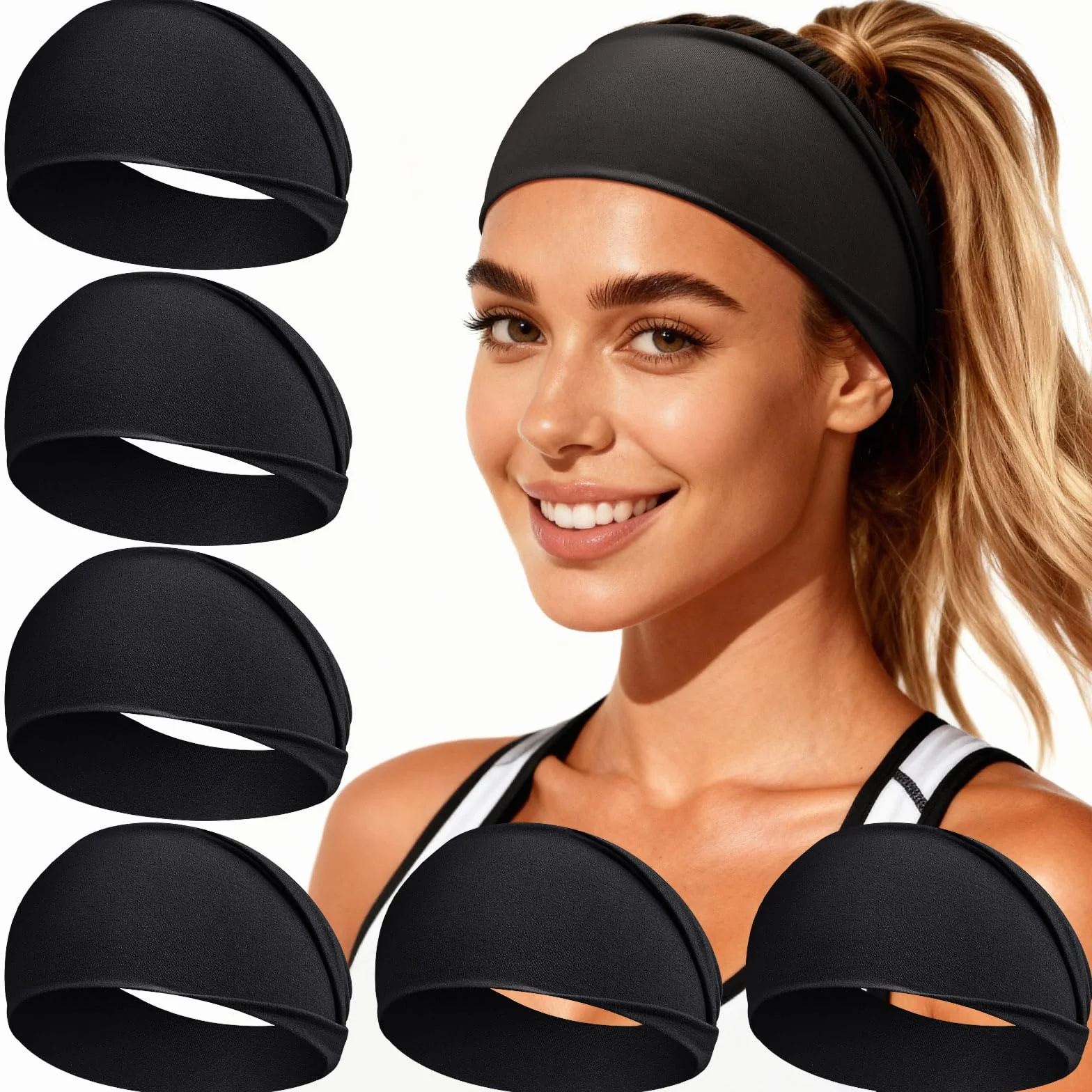 Fascia Capelli Donna&Uomo, 6Pcs Fasce per Capelli - Elastici Cerchietto Capelli Headband per Sport, Fitness,Tennis, Yoga e Moda Quotidiana