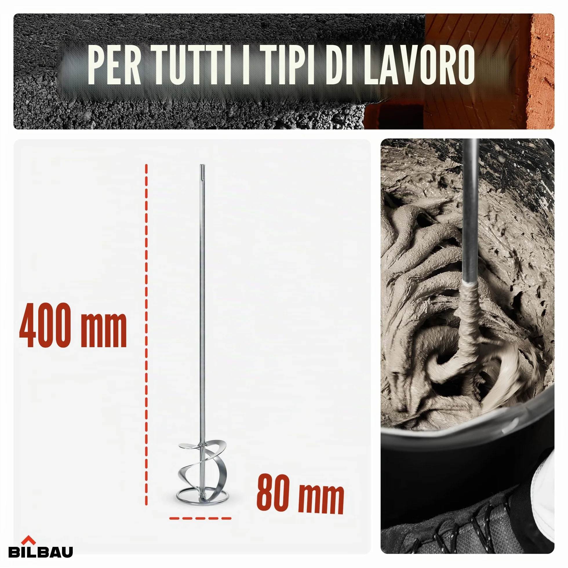 Miscelatore per malta 600W a spirale 40 cm SDS 80 mm x 400 mm