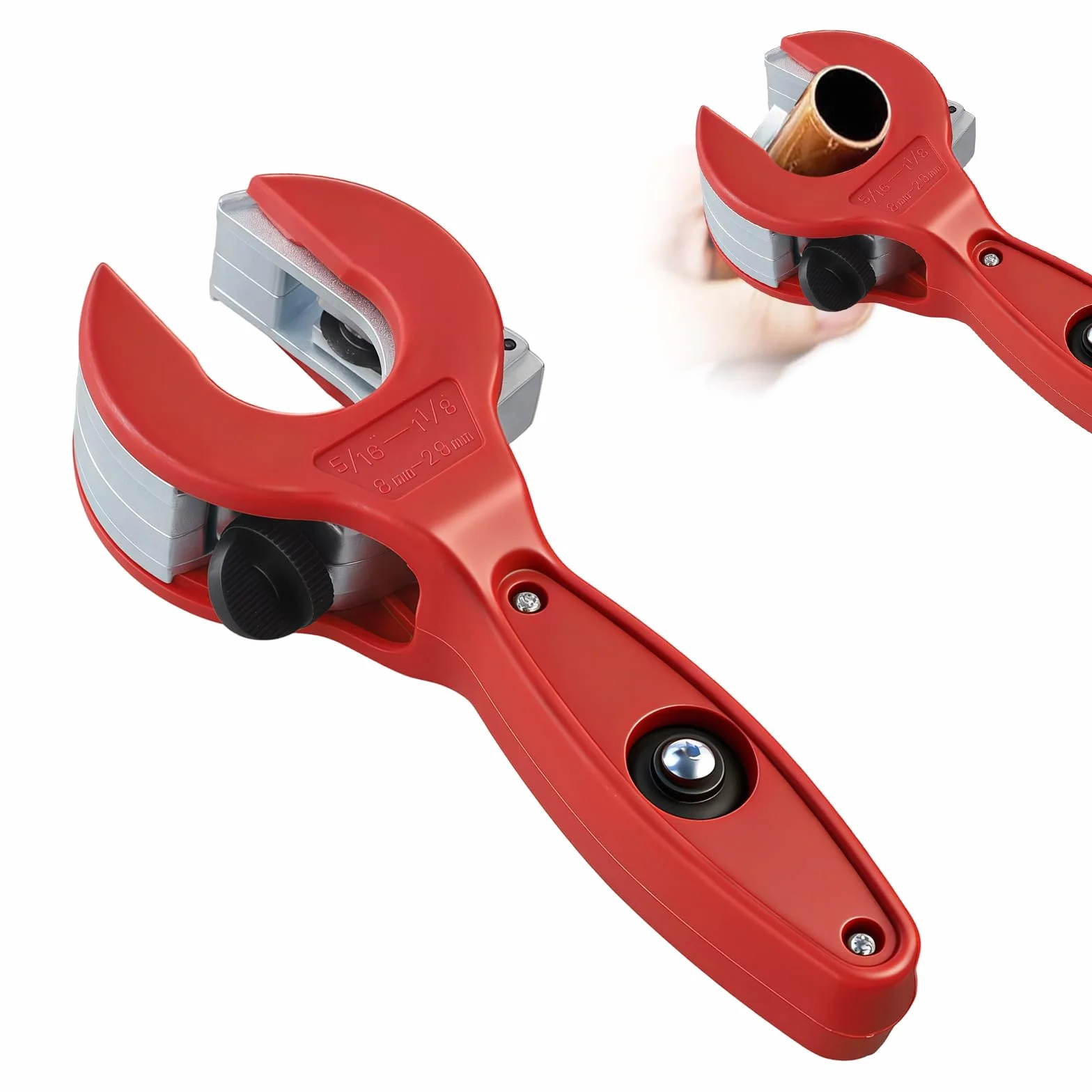 Tagliatubi a cricchetto per tubi 8-29 mm, acciaio inossidabile, rame, alluminio, rosso