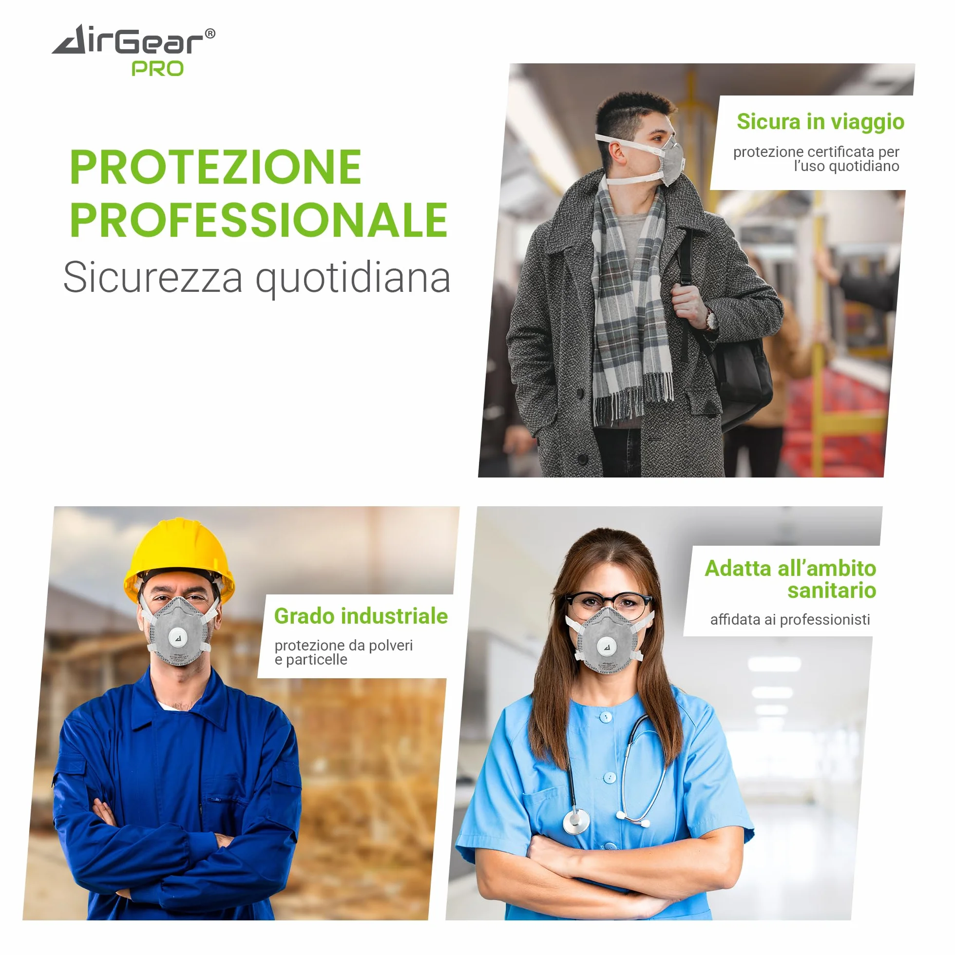 AirGearPro Mascherina FFP3 con Valvola – Maschera Antipolvere per Polveri Sottili con Carbone Attivo – 5 Pezzi