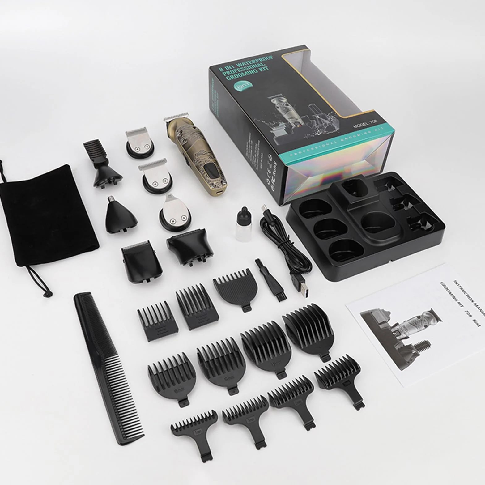 Terrimer per Capelli Elettrici 8 in 1, Rasoi per Capelli e Set di Dettagli con 8 Teste, Display LCD Intelligente e Motore Ad Alta Coppia