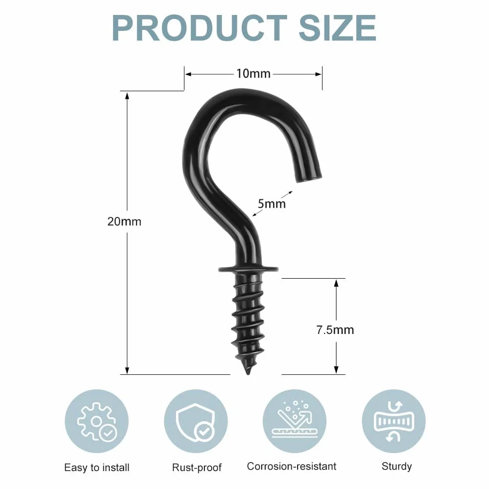 Ganci a Vite 70 Pezzi, Ganci da Soffitto in Metallo, Occhio Bulloni con Filettatura 1/2 Inch, Nero per Casa Ufficio Esterni