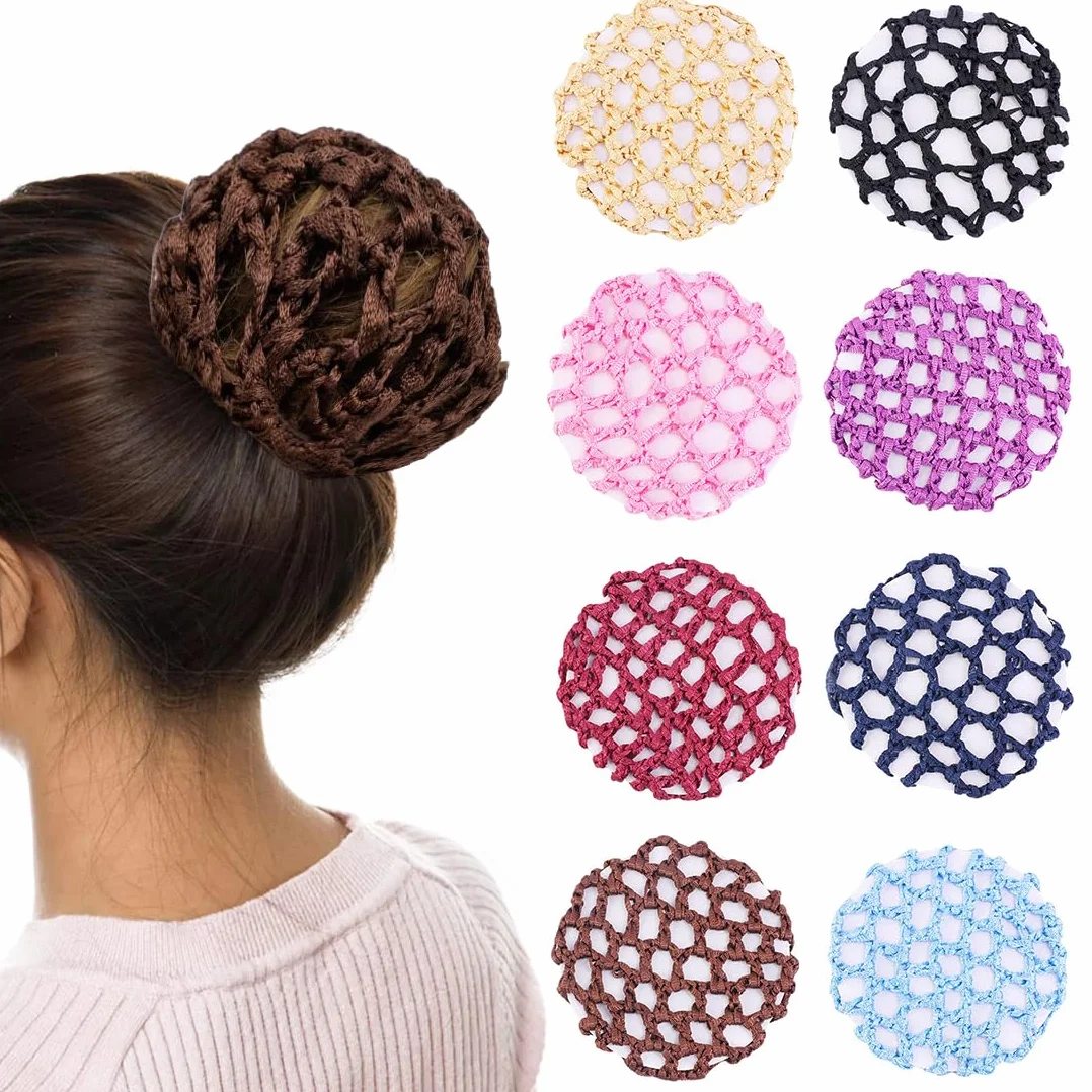 8 Pezzi Copertura a Rete per Danza Classica con Elastico,Retina per Capelli Chignon Retina per Capelli Chignon Bambina con Perline Retine per Capelli per Hotel Infermiera