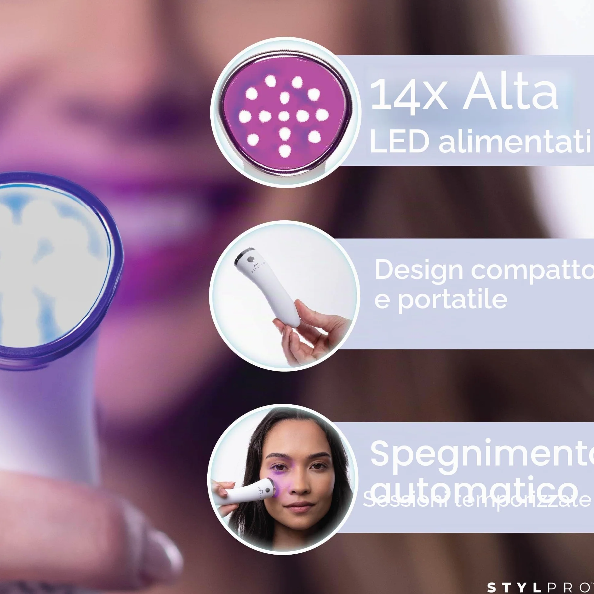 STYLPRO Mini LED Wand – Terapia della luce blu per la cura della pelle, aiuta a ridurre macchie, infiammazioni e arrossamenti, 3 modalità, 28 LED ad alta potenza, NIR, ricaricabile, compatto